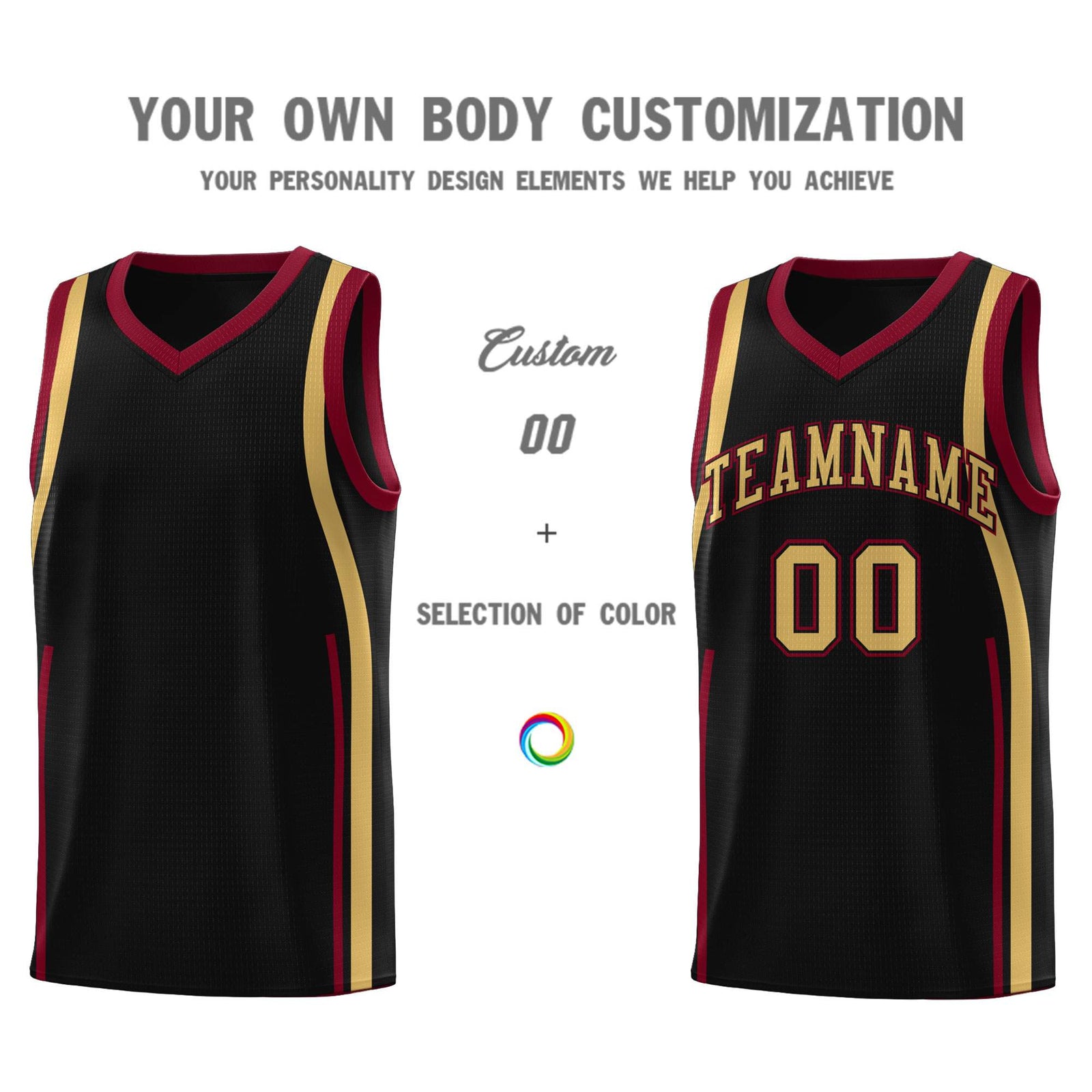 Custom Black Crimson-Old Gold Ribbon Pattern Basketball Kits