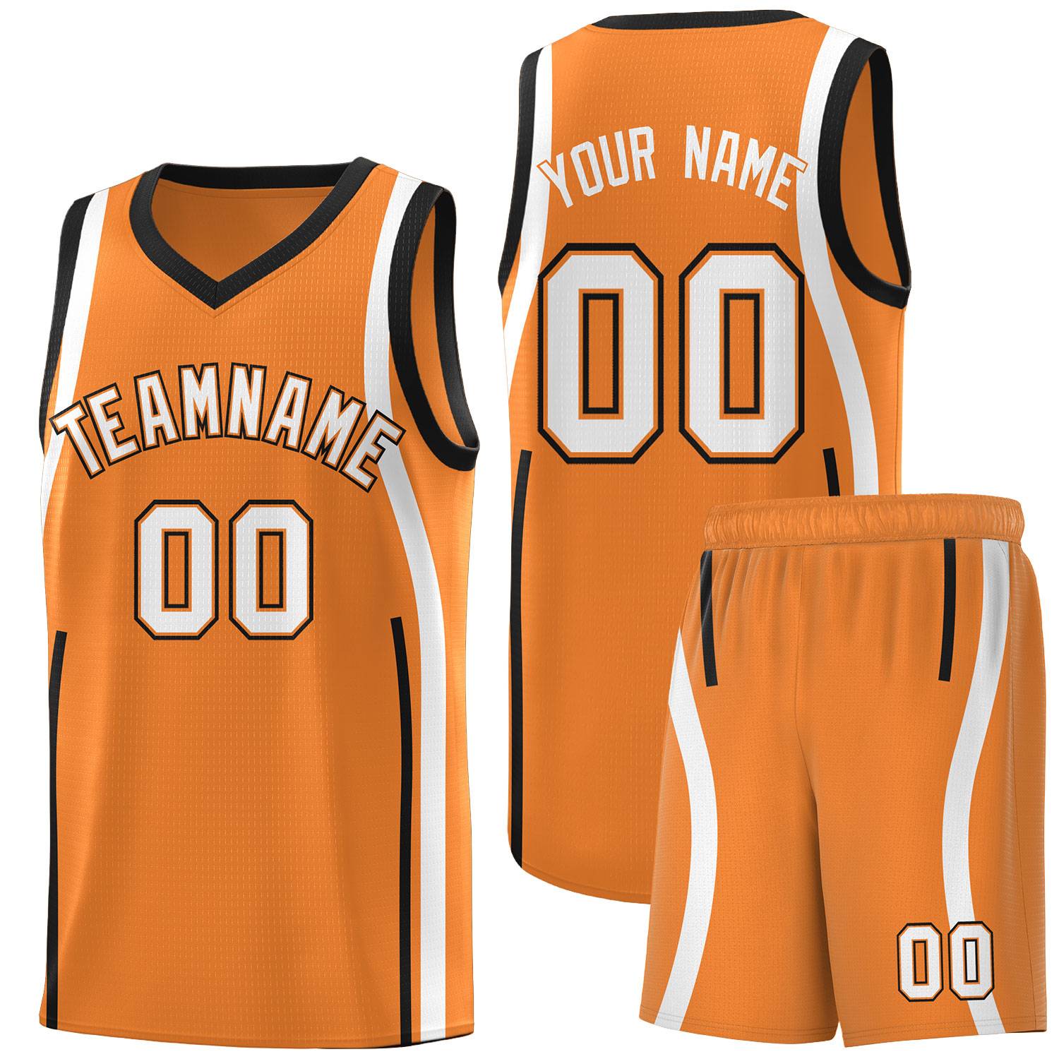 Custom Gold Orange Black-White Ribbon Pattern Basketball Kits