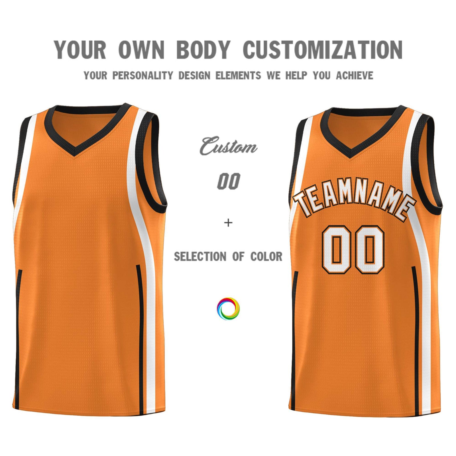 Custom Gold Orange Black-White Ribbon Pattern Basketball Kits