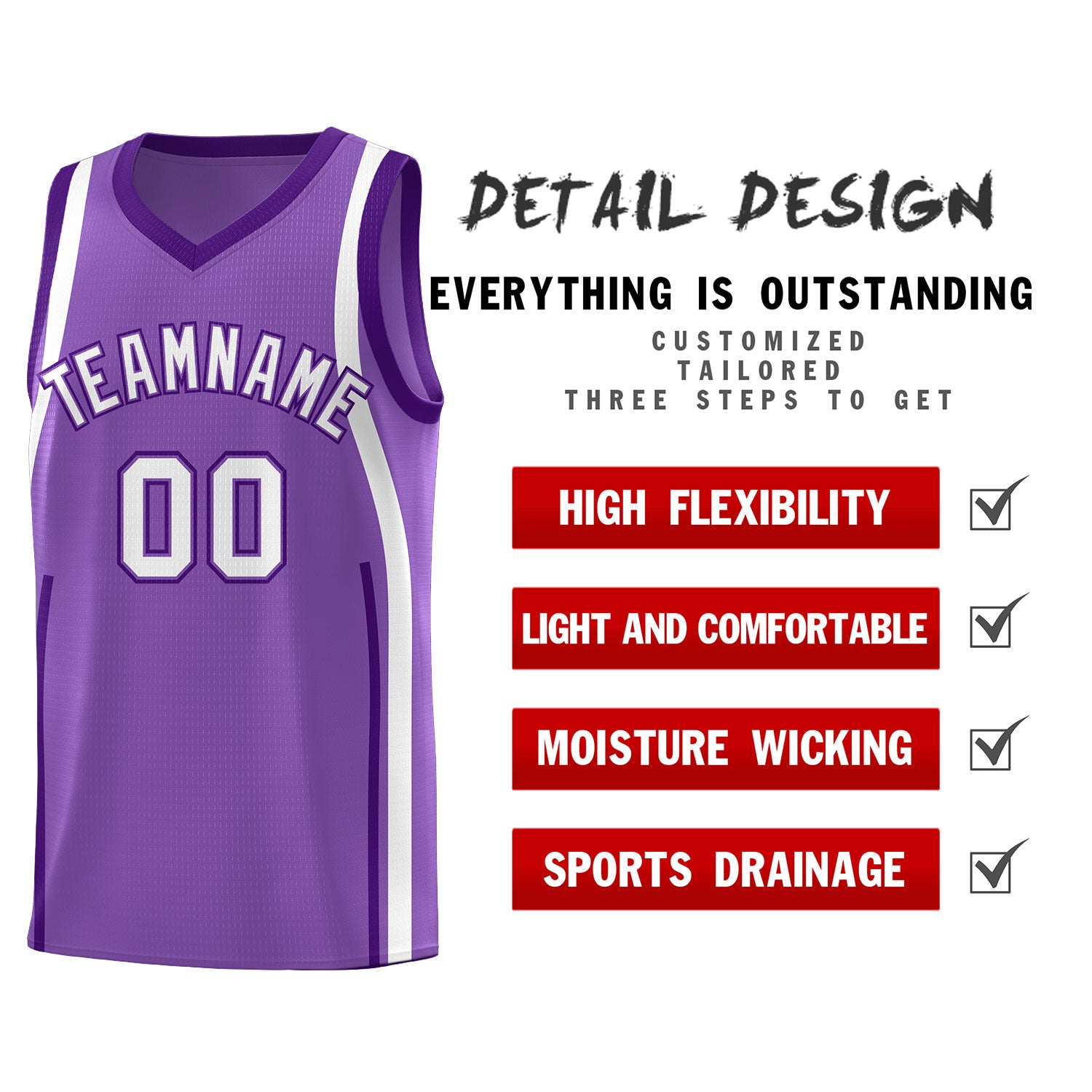 Custom Light Purple Purple-White Ribbon Pattern Basketball Kits