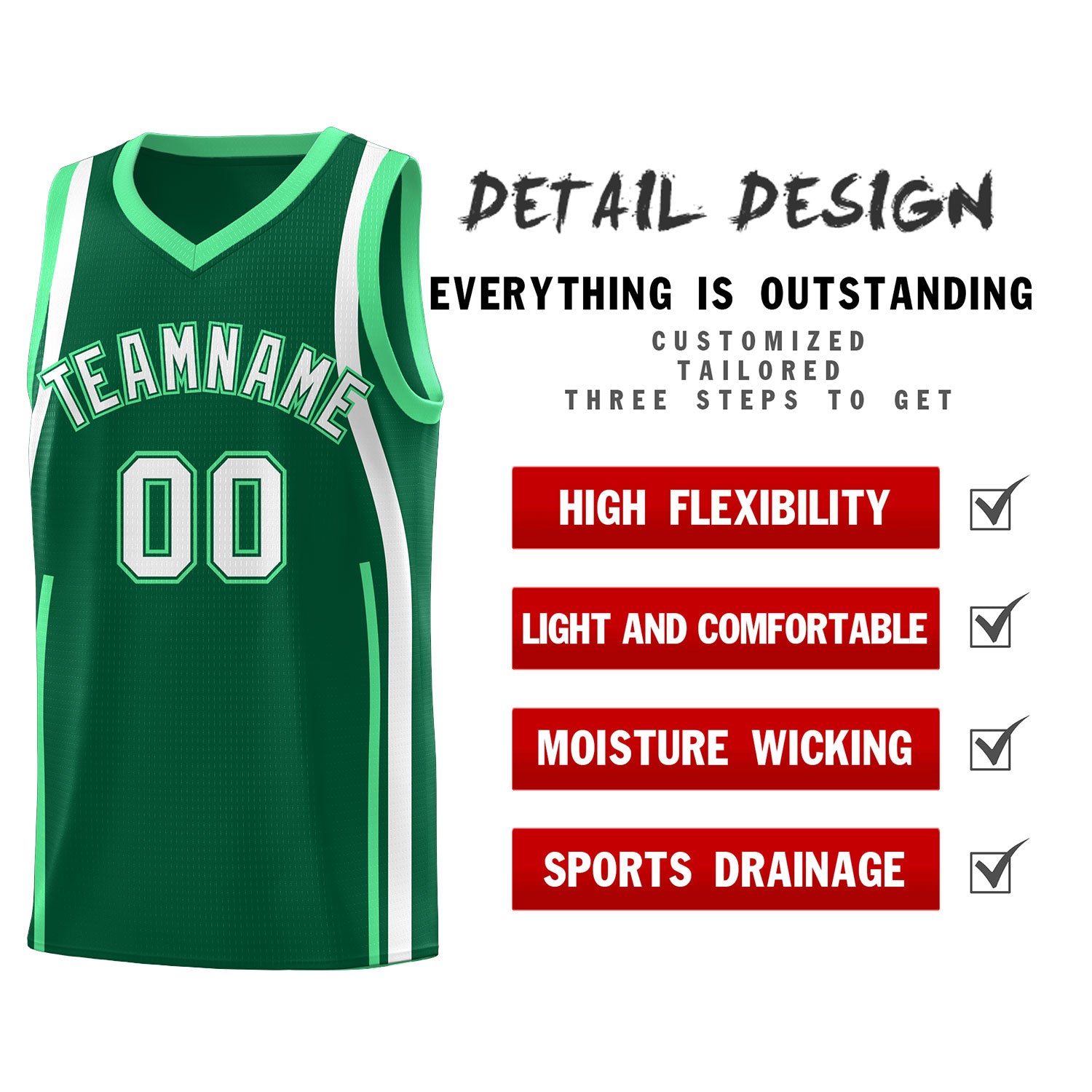 Custom Kelly Green Green-White Ribbon Pattern Basketball Kits