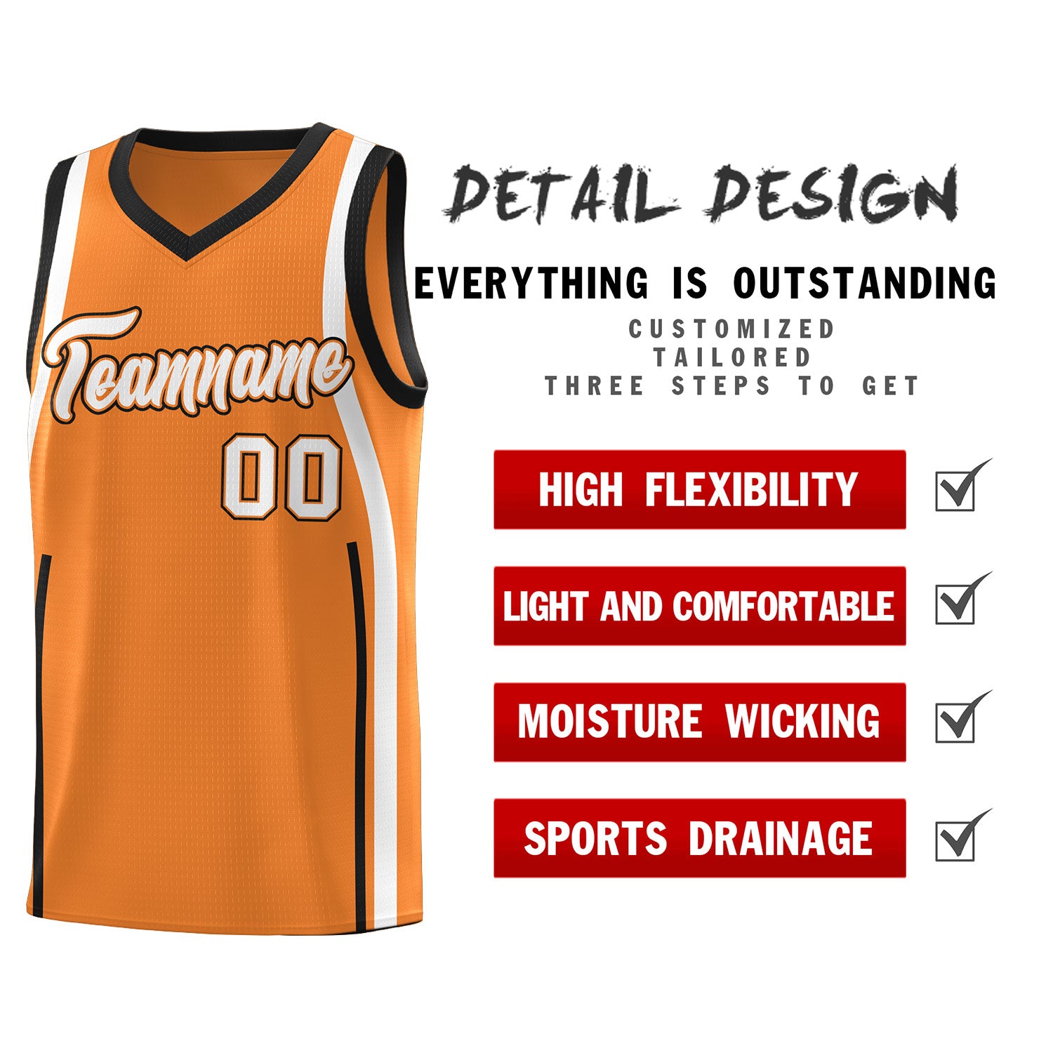 Custom Gold Orange Black-White Ribbon Pattern Basketball Kits
