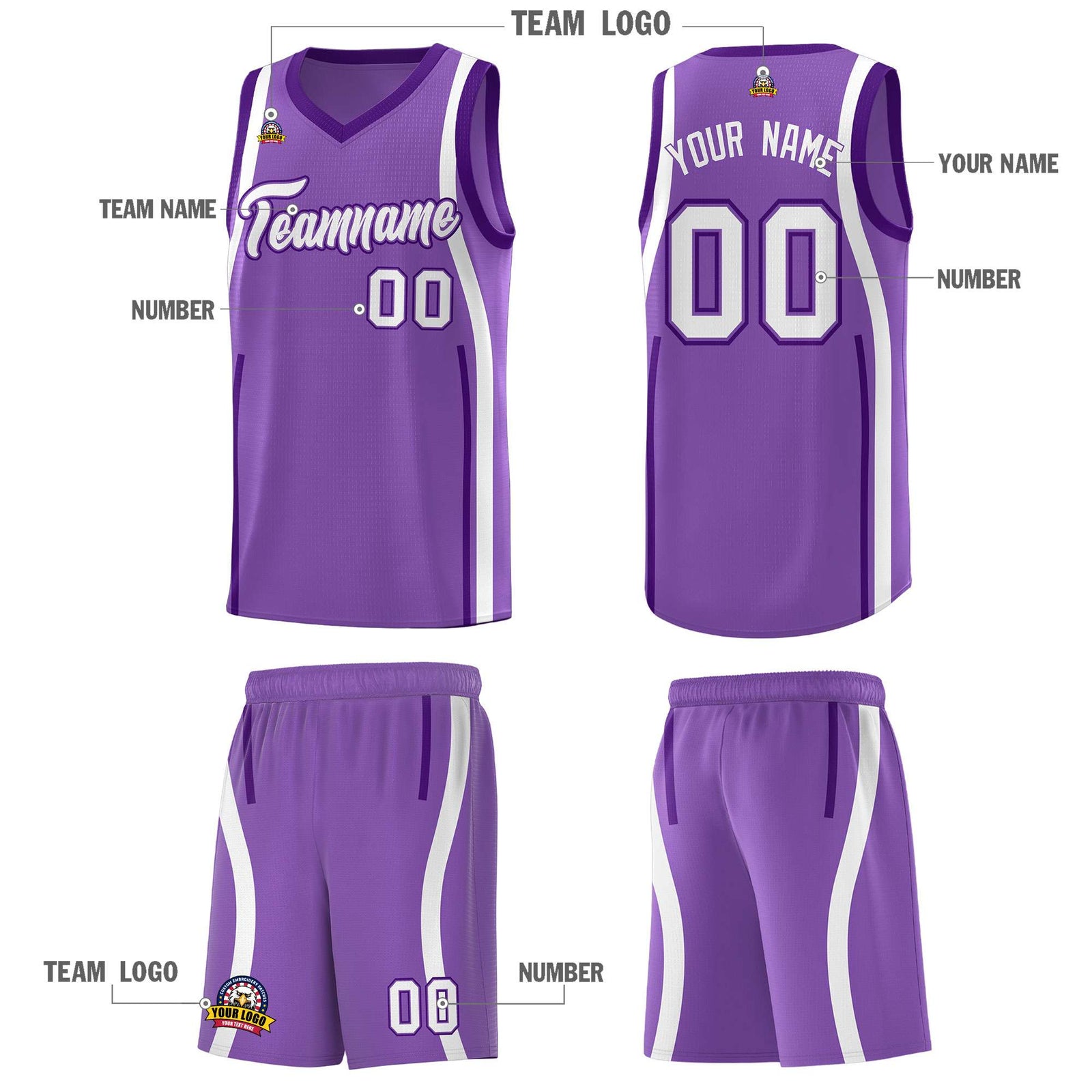 Custom Light Purple Purple-White Ribbon Pattern Basketball Kits