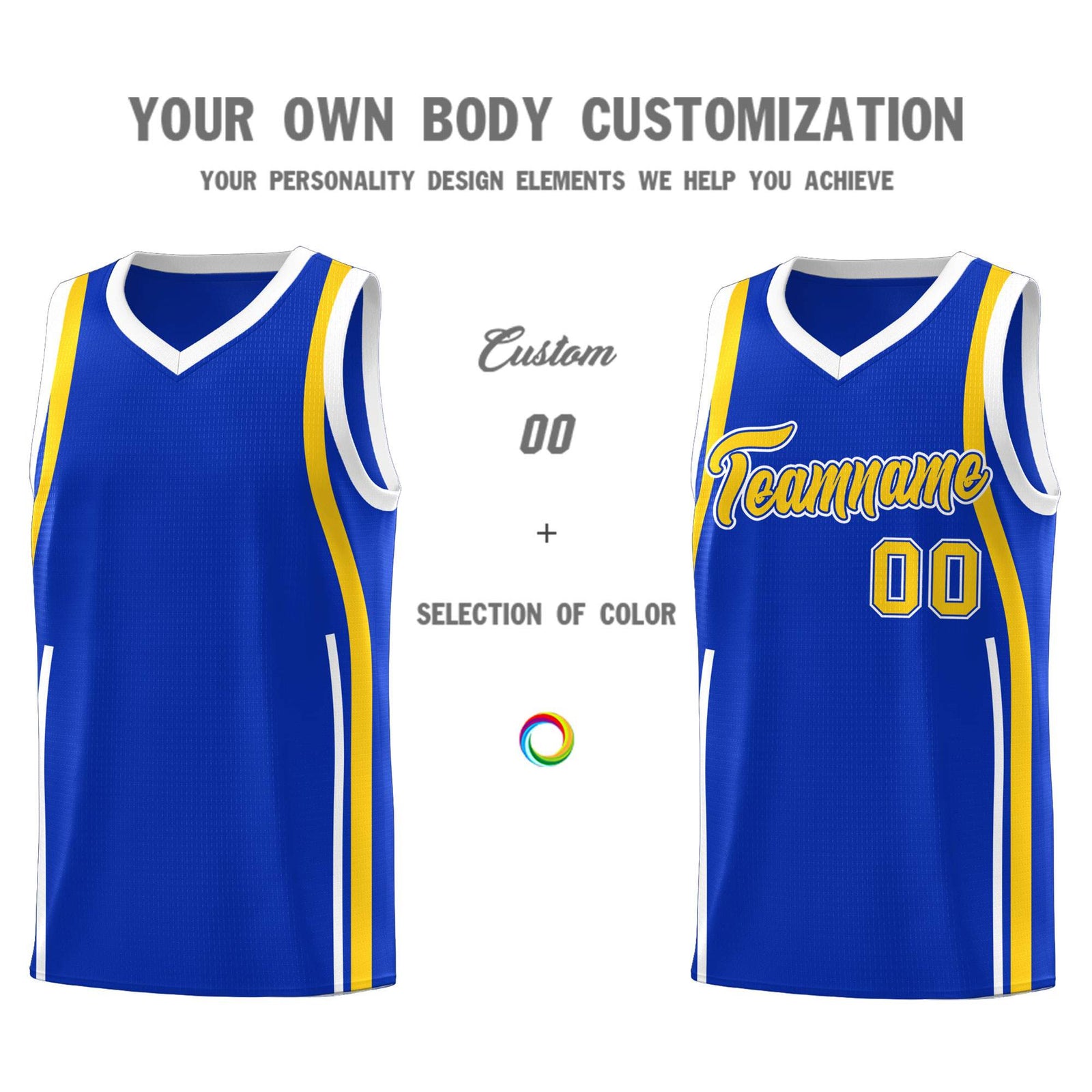Custom Royal Gold-White Ribbon Pattern Basketball Kits