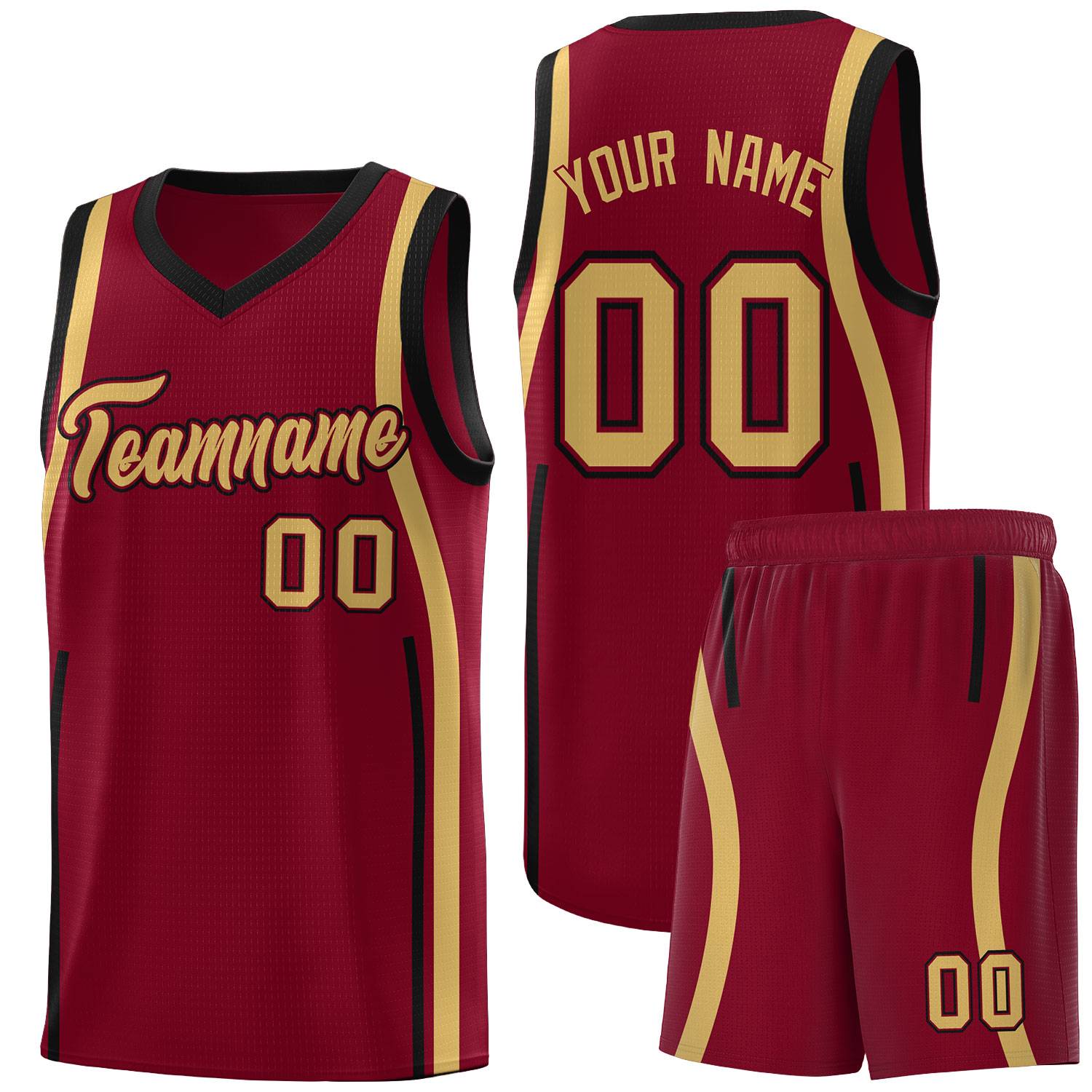 Custom Crimson Old Gold-Black Ribbon Pattern Basketball Kits