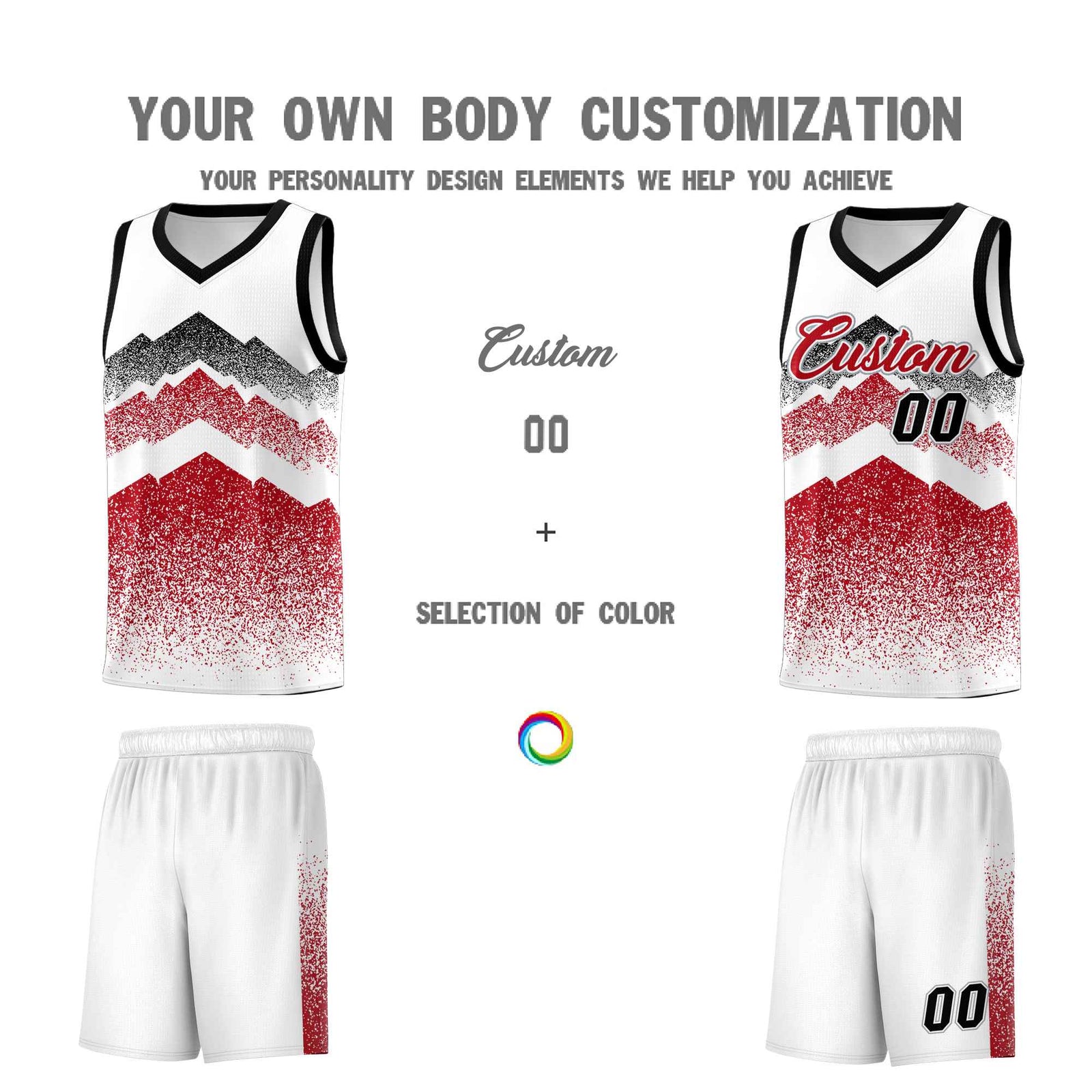 Personalized Youth Basketball Jerseys White Red Gradient Mountain Design Uniforms