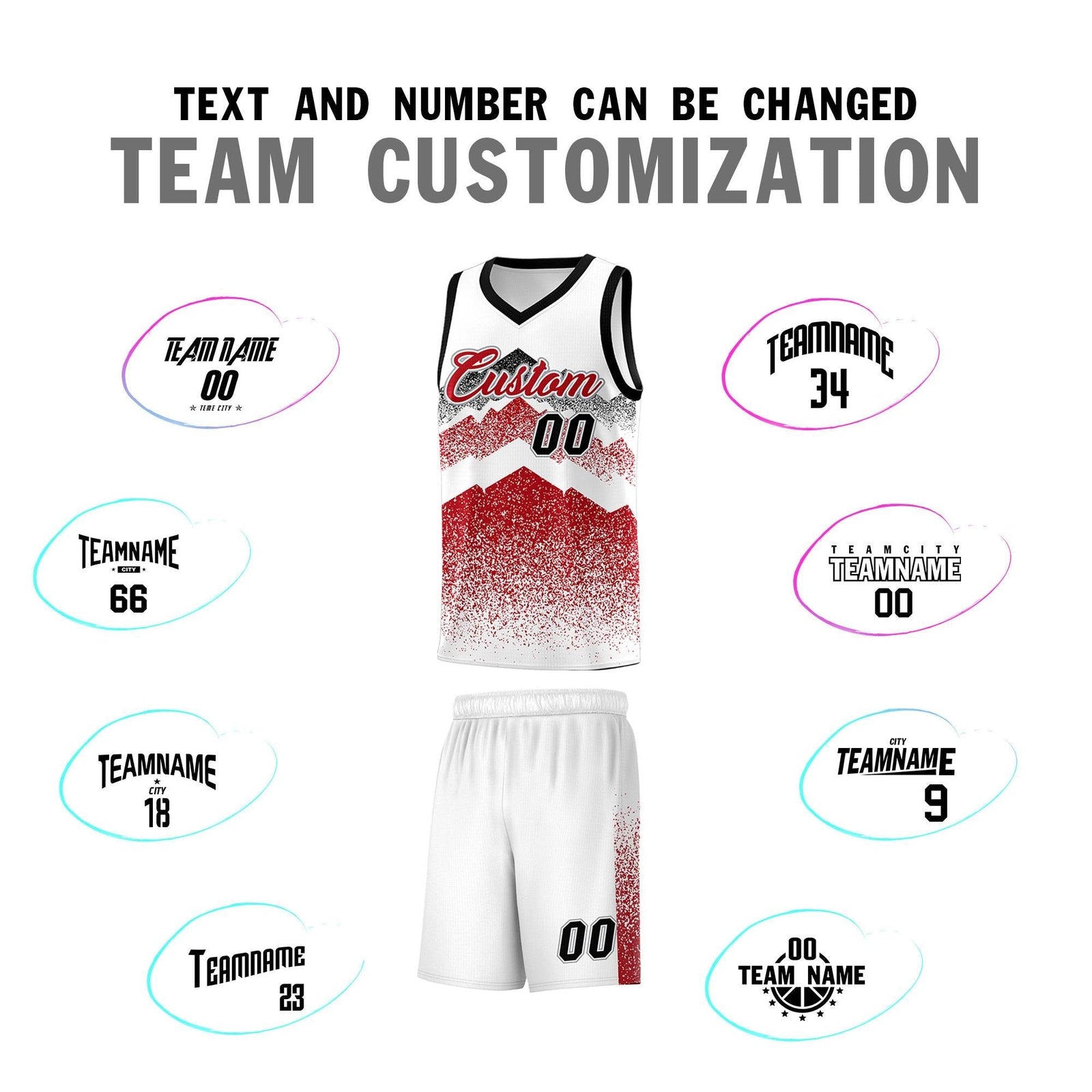 Personalized Youth Basketball Jerseys White Red Gradient Mountain Design Uniforms