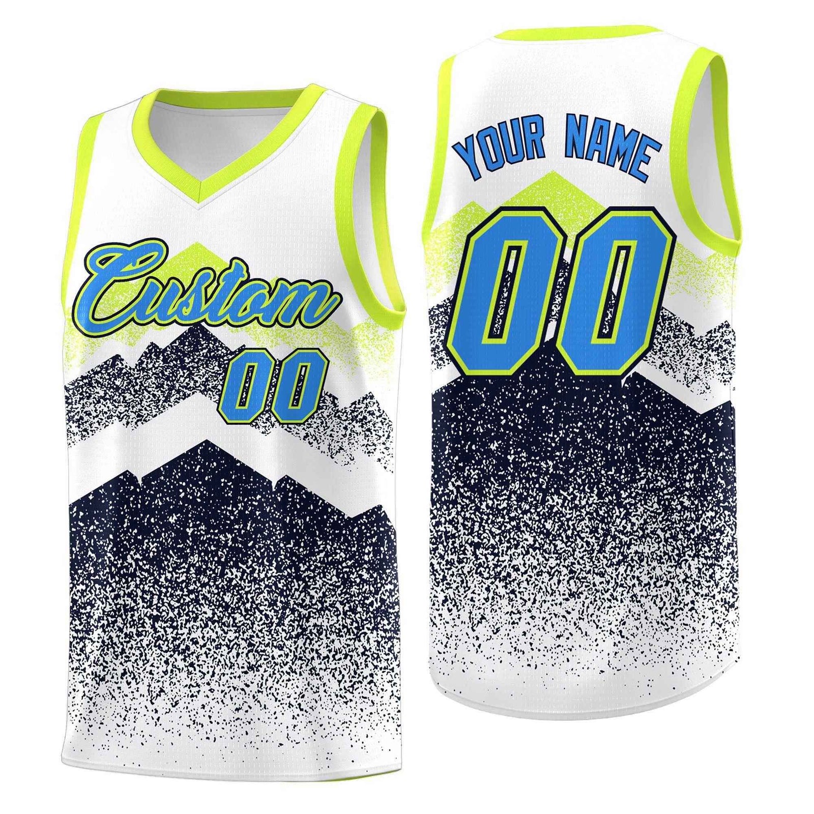 Personalized Youth Basketball Jerseys White Navy Gradient Mountain Design Uniforms