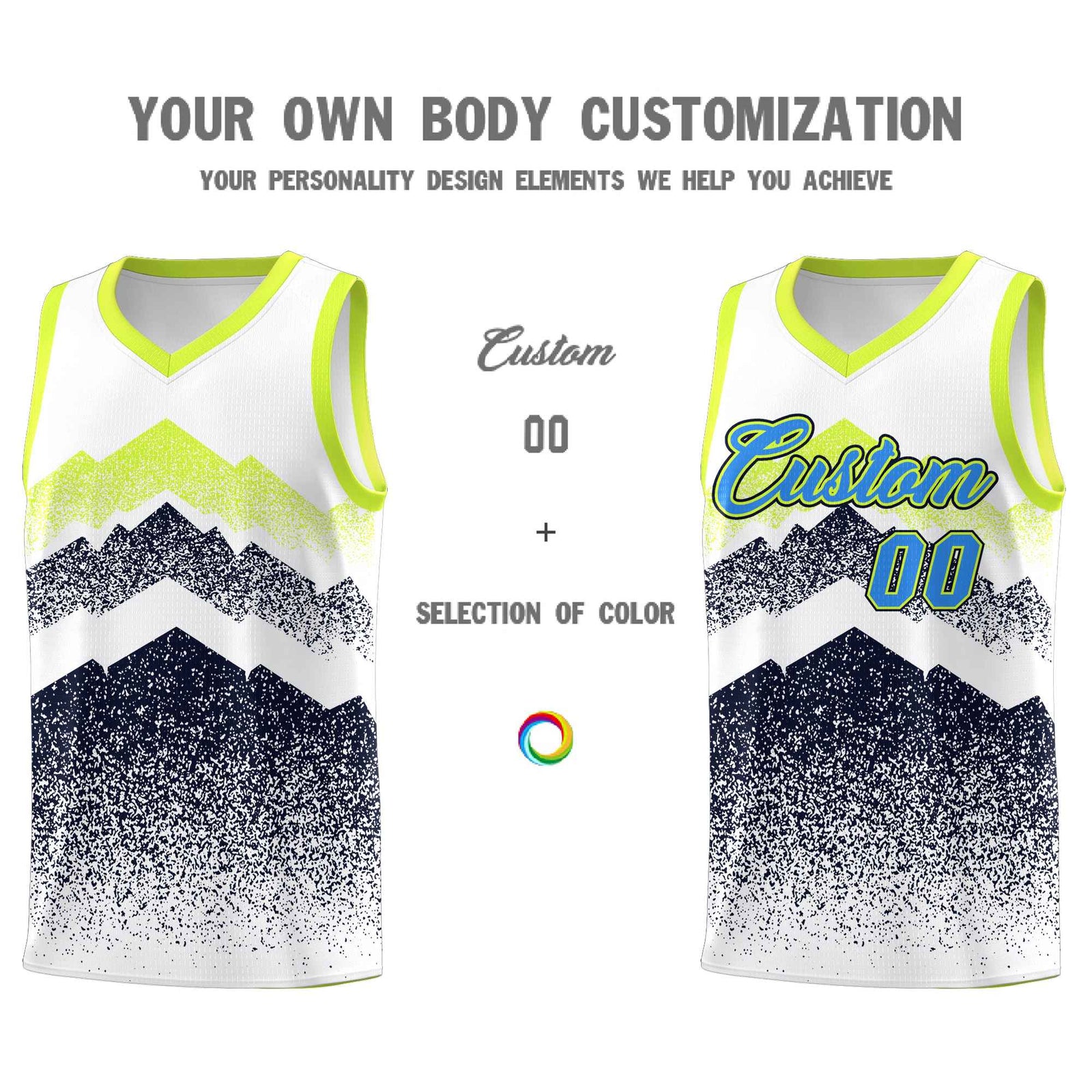 Personalized Youth Basketball Jerseys White Navy Gradient Mountain Design Uniforms