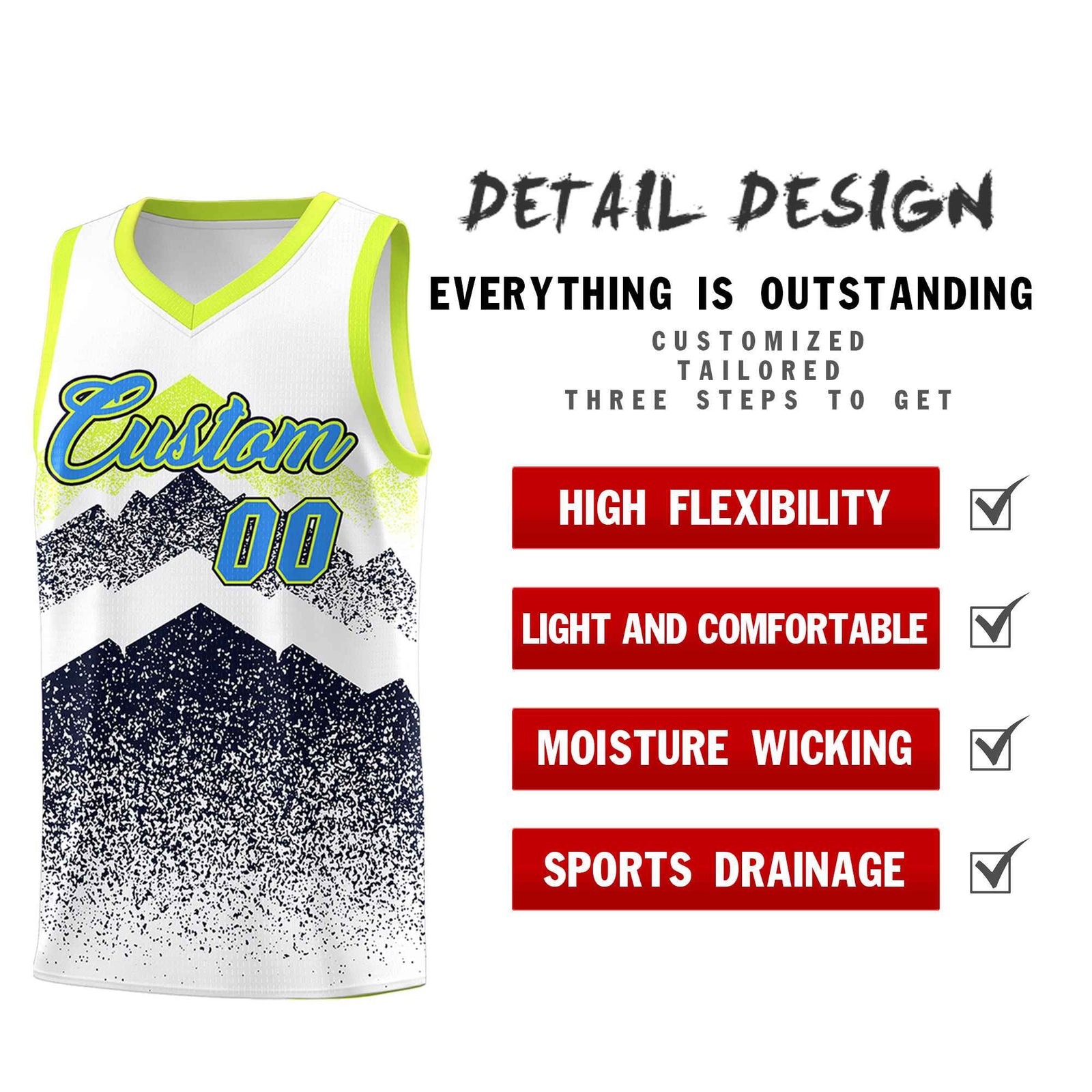 Personalized Youth Basketball Jerseys White Navy Gradient Mountain Design Uniforms