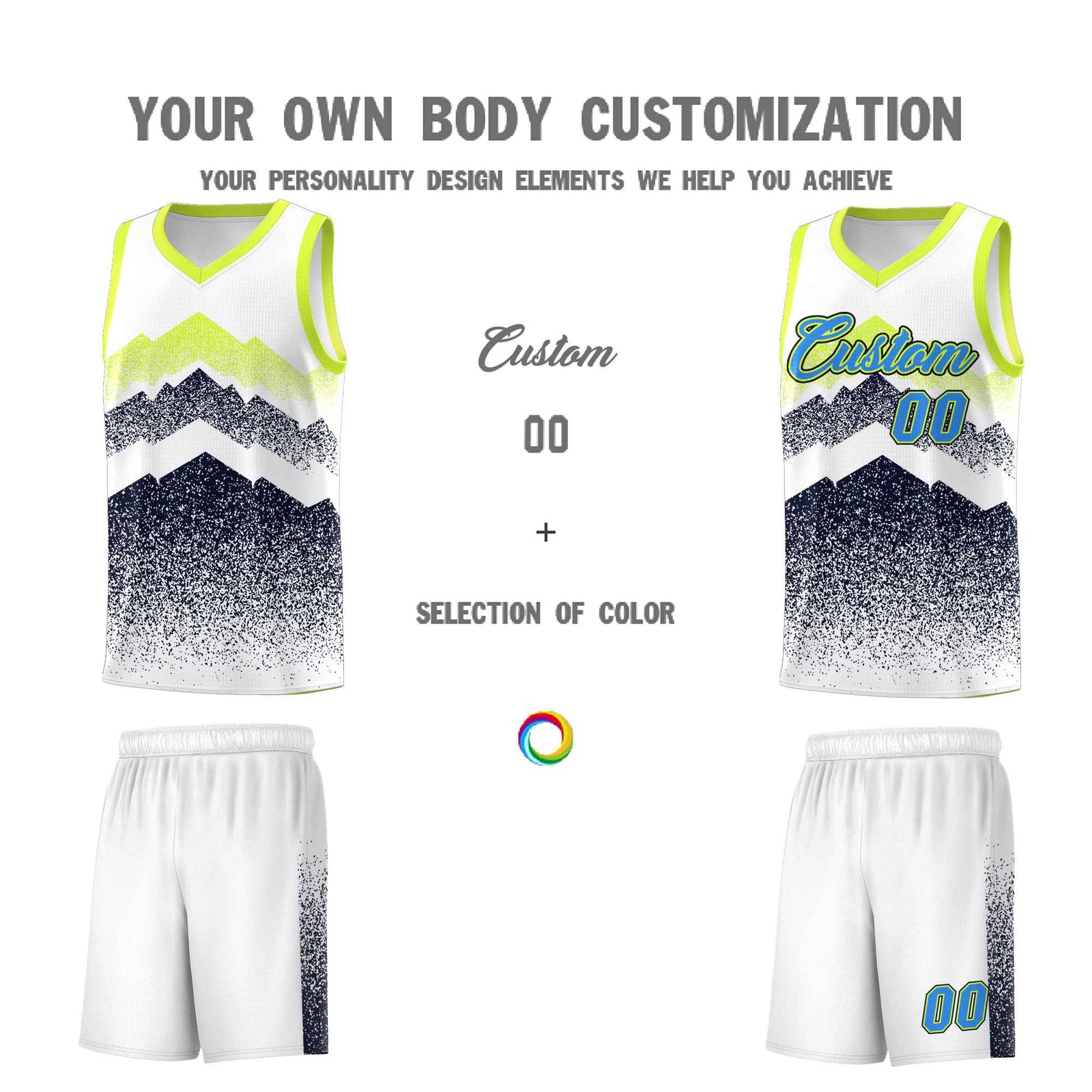 Personalized Youth Basketball Jerseys White Navy Gradient Mountain Design Uniforms