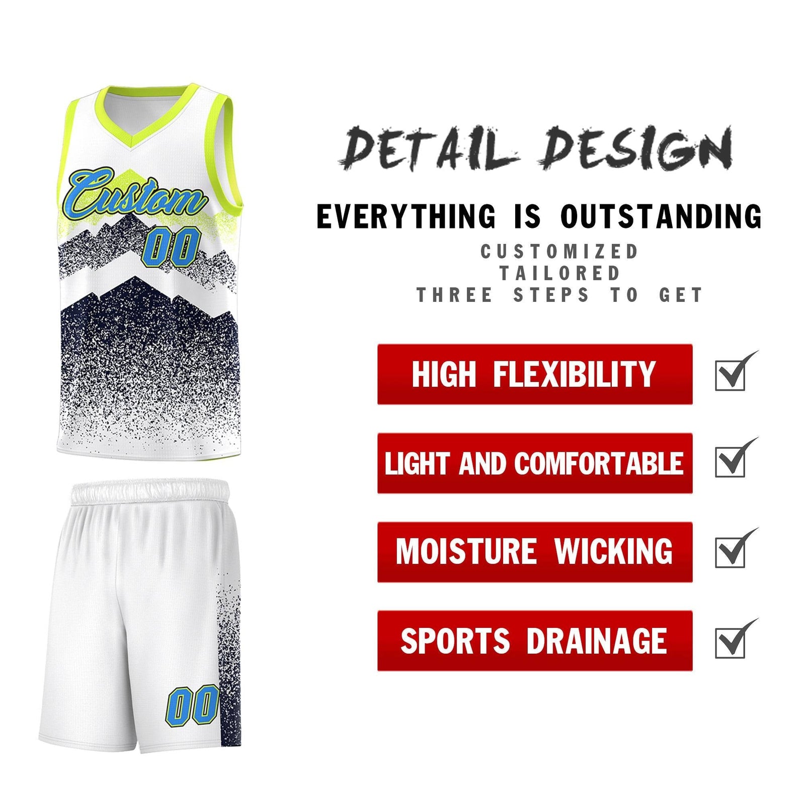 Personalized Youth Basketball Jerseys White Navy Gradient Mountain Design Uniforms
