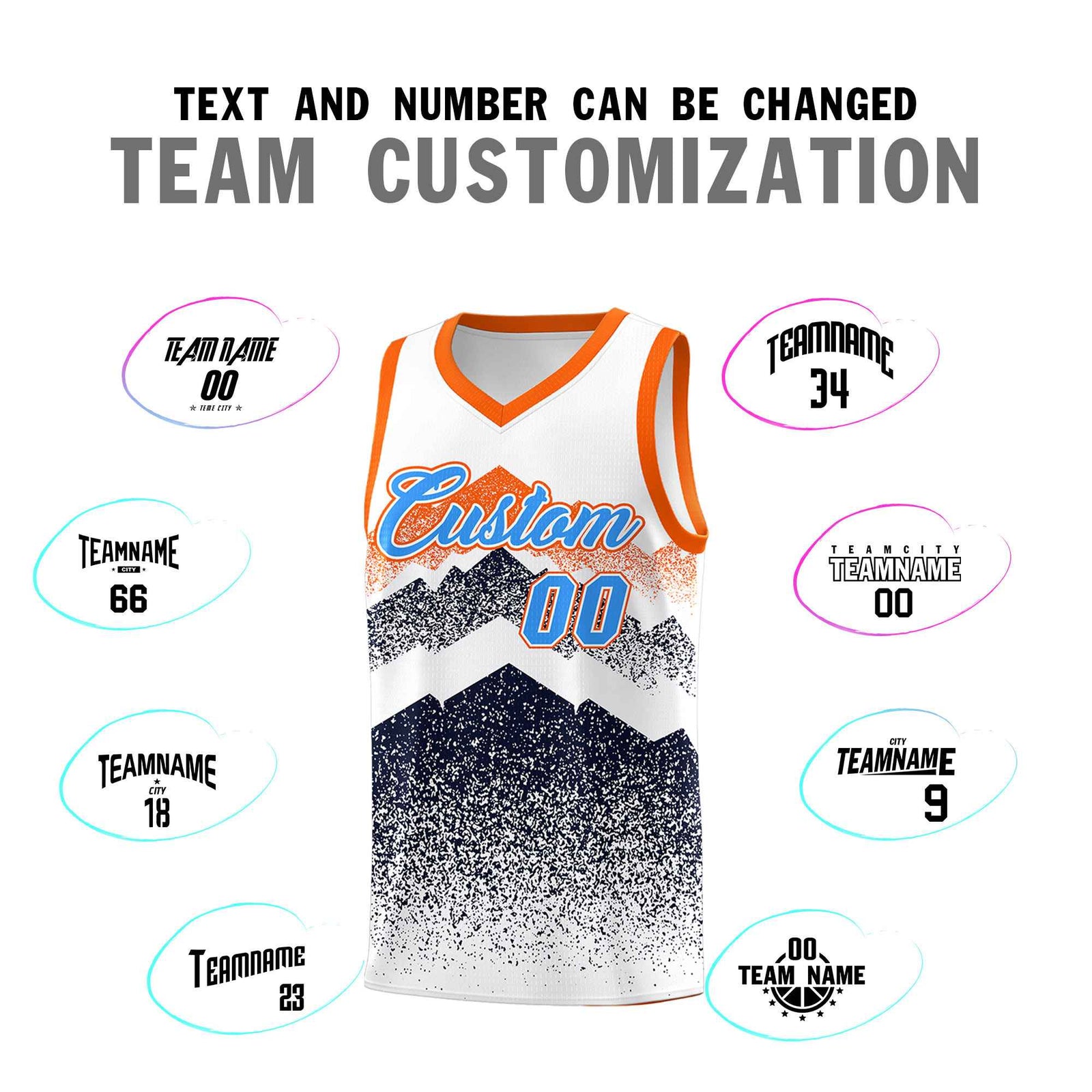 Personalized Youth Basketball Jerseys White Navy Gradient Mountain Design Uniforms