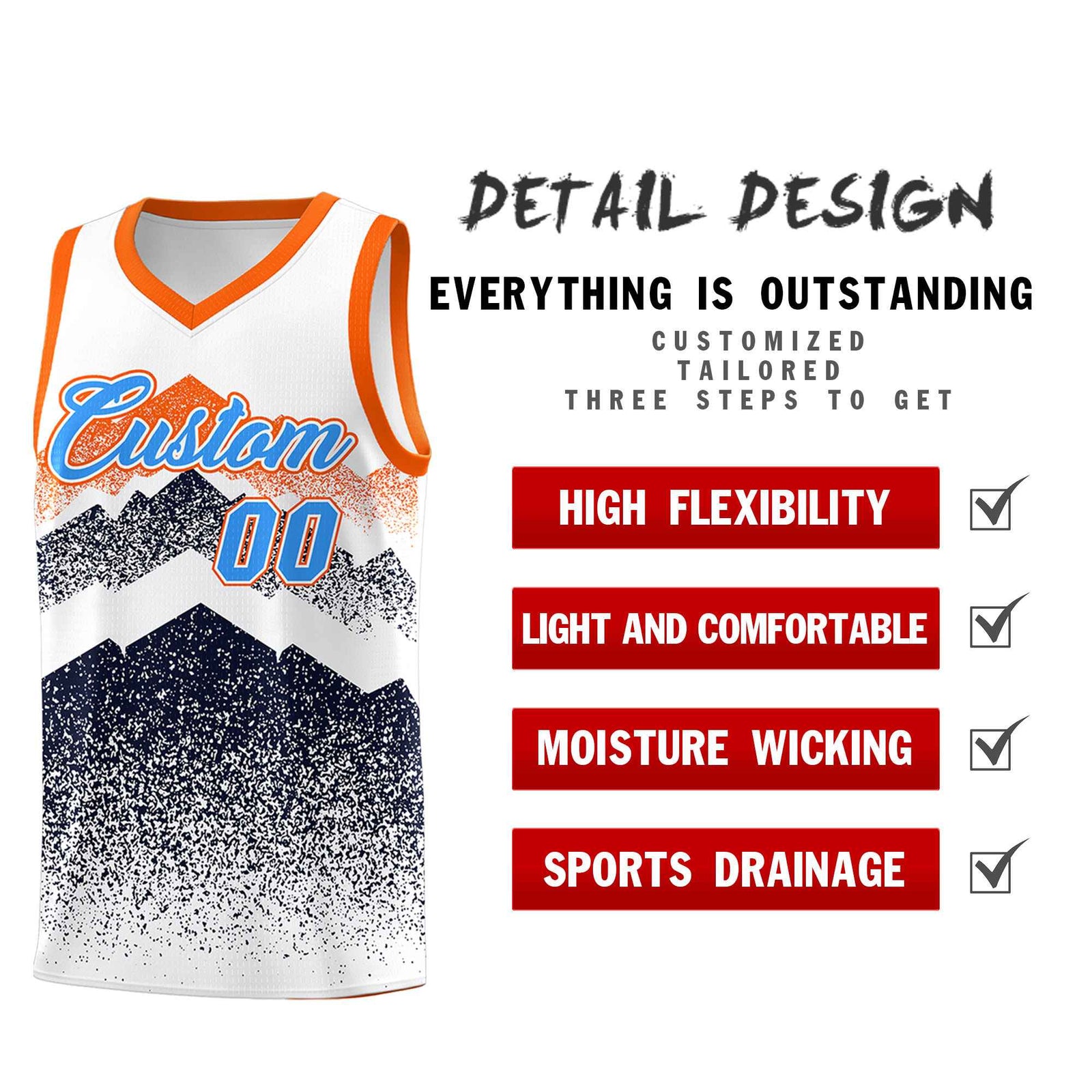 Personalized Youth Basketball Jerseys White Navy Gradient Mountain Design Uniforms