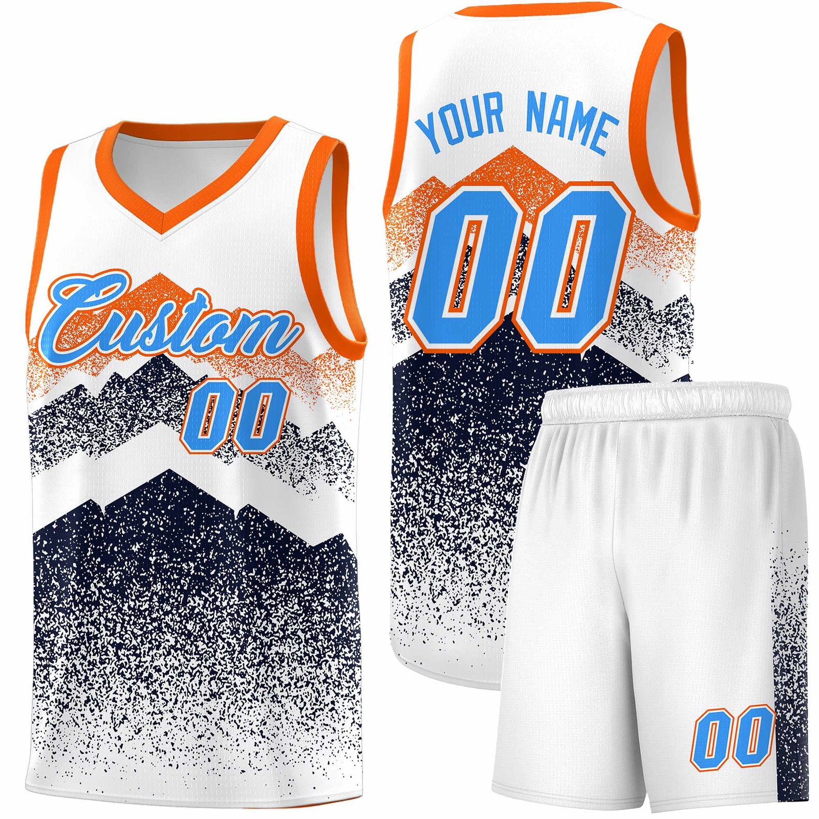 Personalized Youth Basketball Jerseys White Navy Gradient Mountain Design Uniforms
