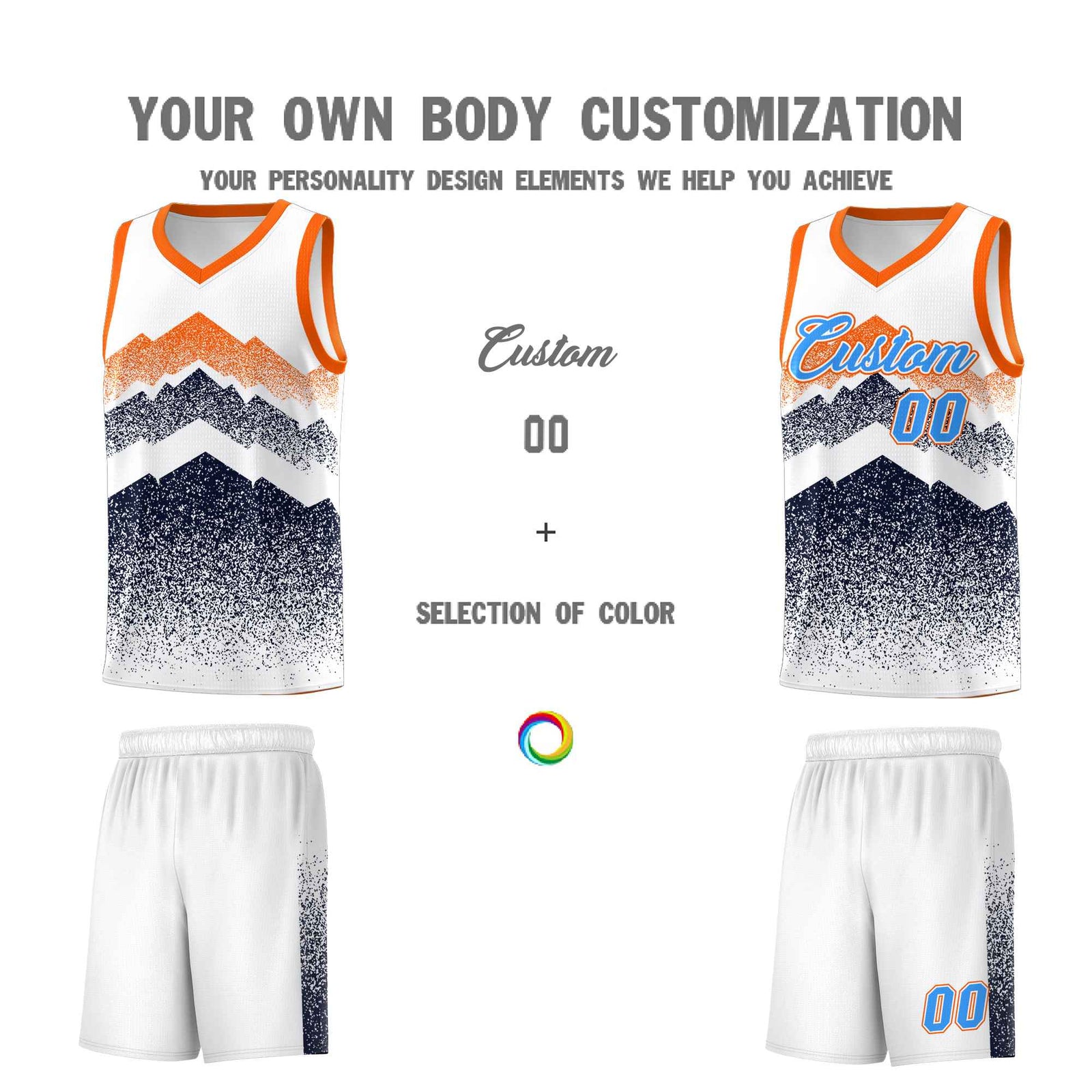 Personalized Youth Basketball Jerseys White Navy Gradient Mountain Design Uniforms