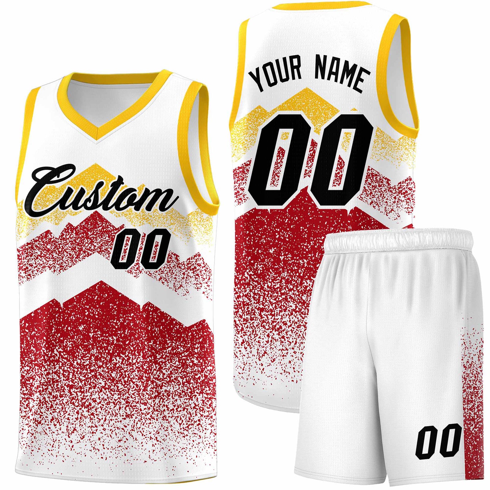 Custom Youth Basketball Jerseys White Red Gradient Mountain Design Uniforms