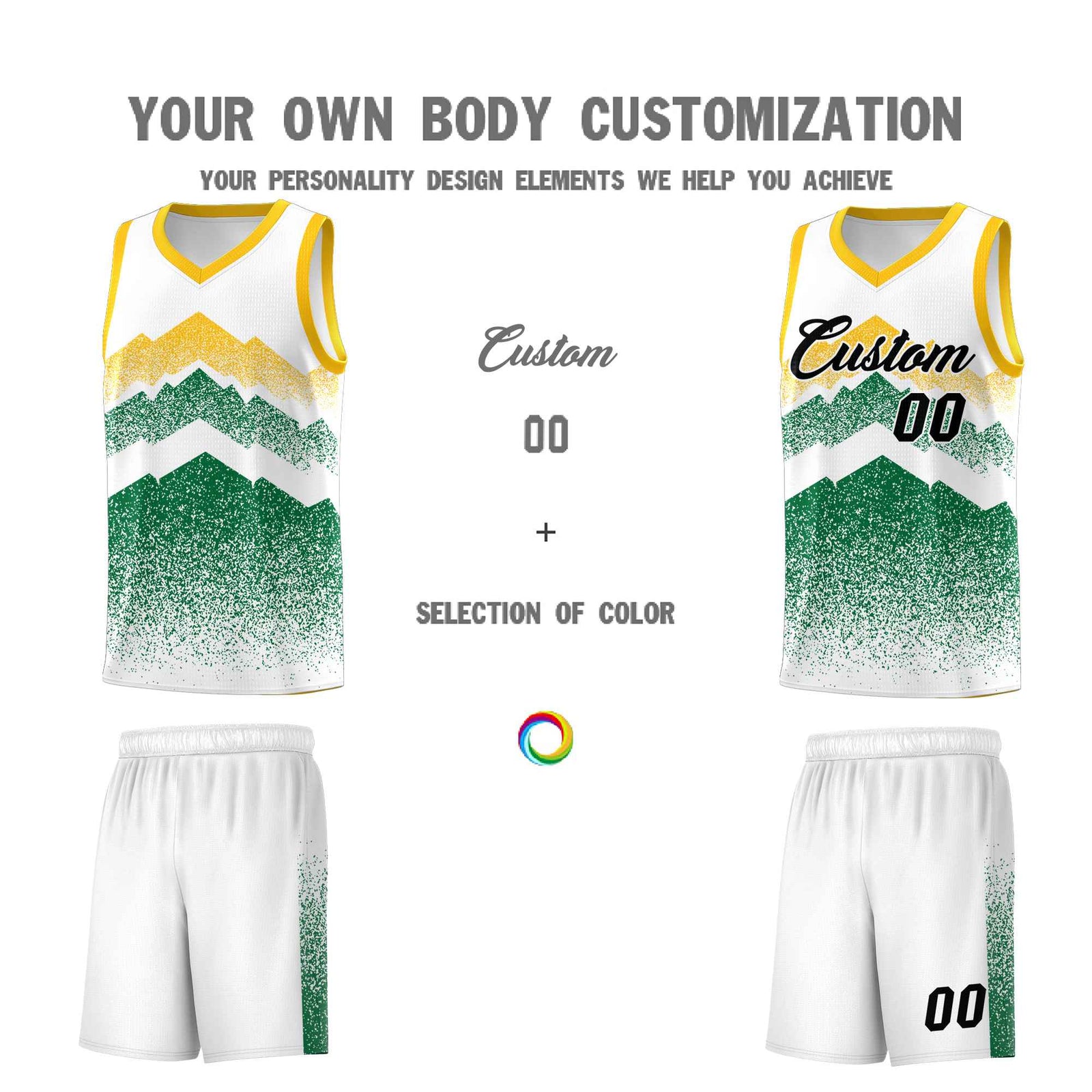 Personalized Youth Basketball Jerseys White Kelly Green Gradient Mountain Design Uniforms