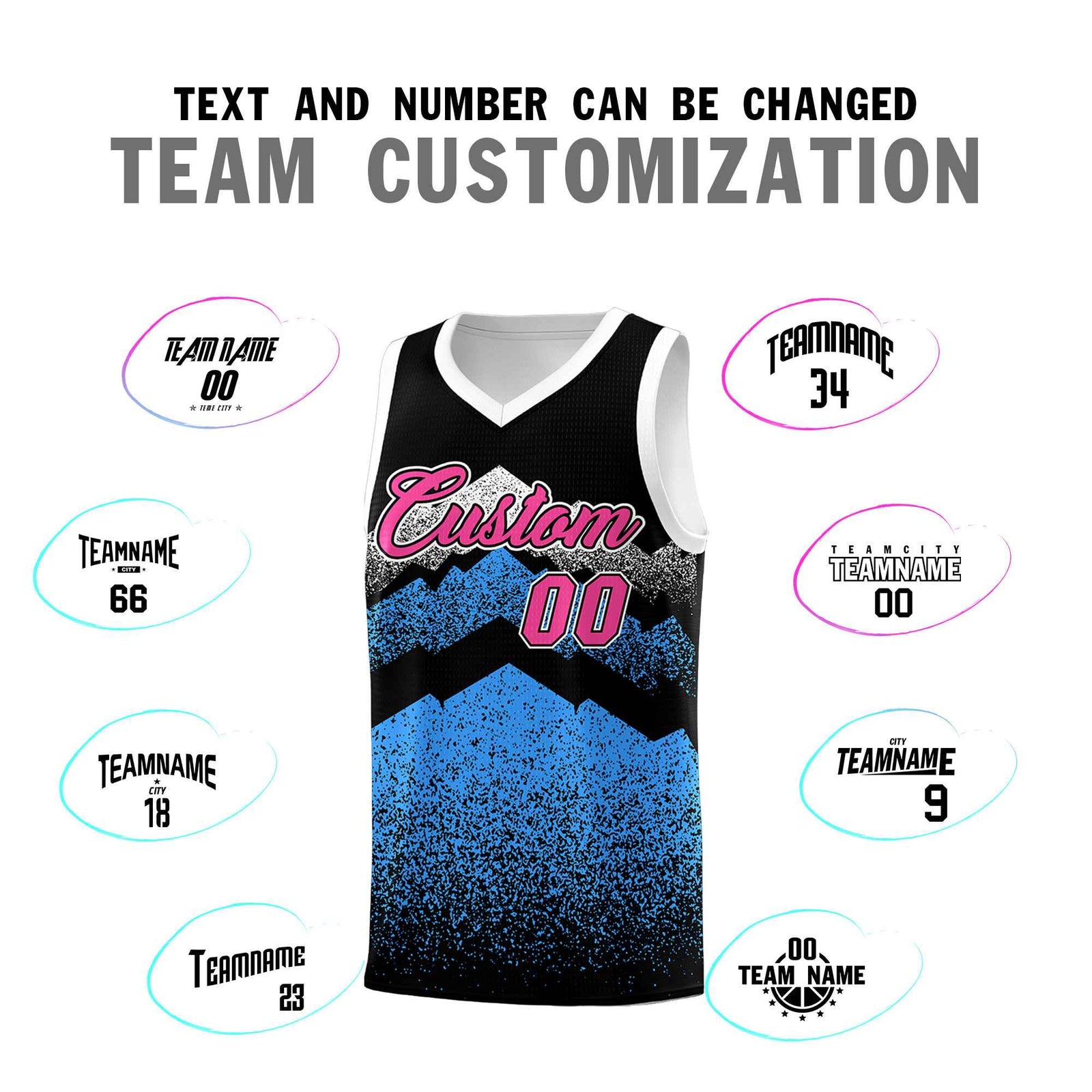 Personalized Youth Basketball Jerseys Black Powder Blue Gradient Mountain Design Uniforms