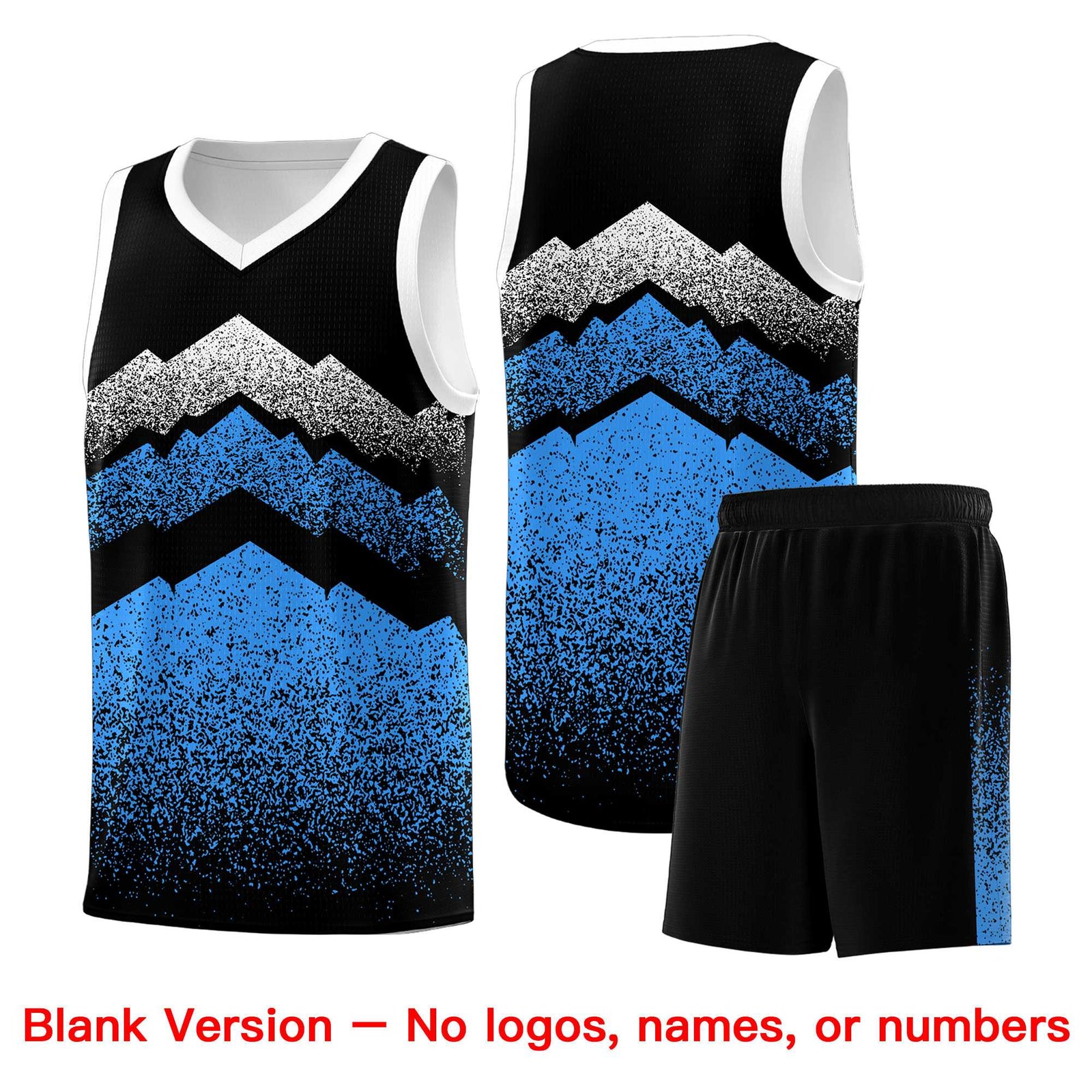Personalized Youth Basketball Jerseys Black Powder Blue Gradient Mountain Design Uniforms