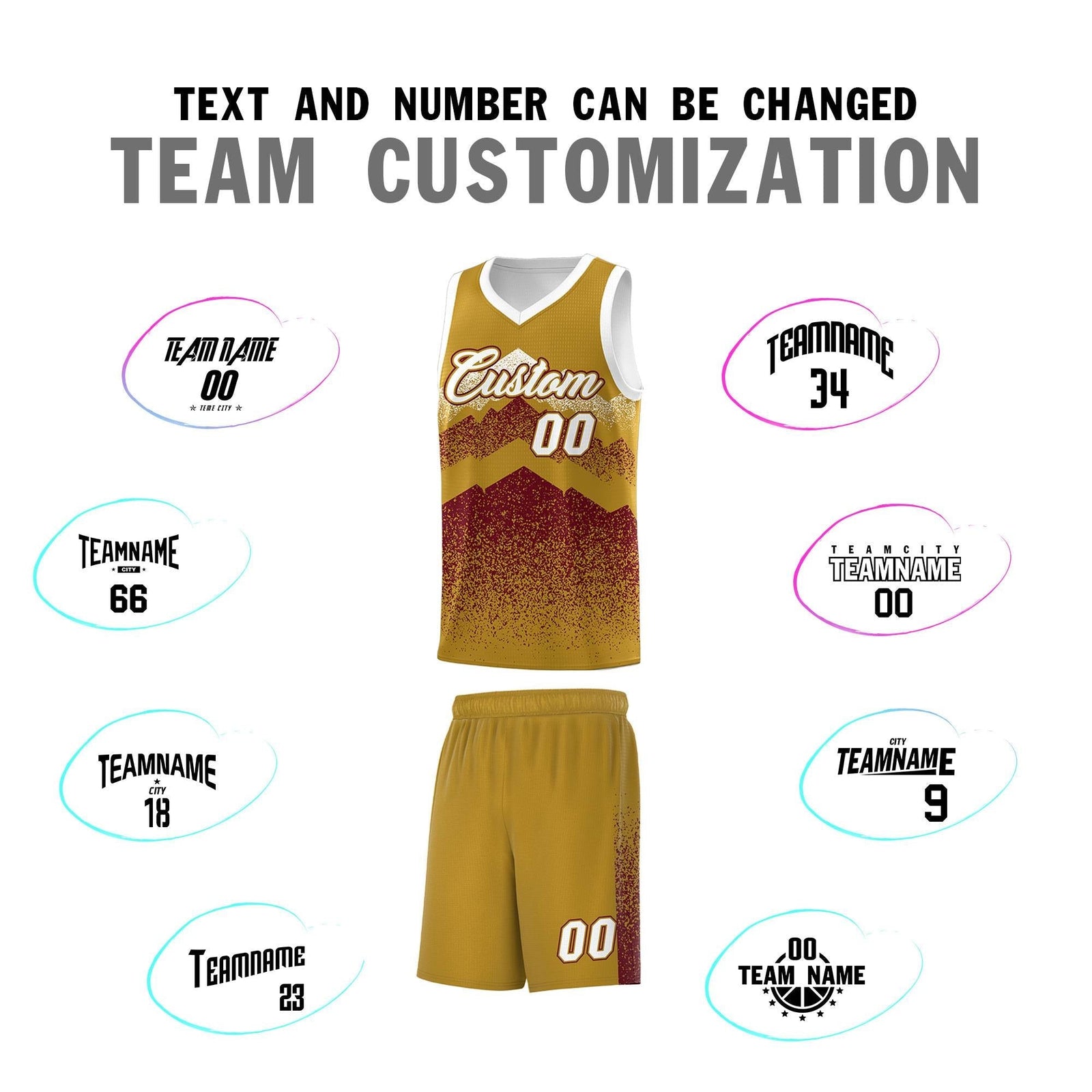 Custom Youth Basketball Jerseys Old Gold Crimson Gradient Mountain Design Uniforms