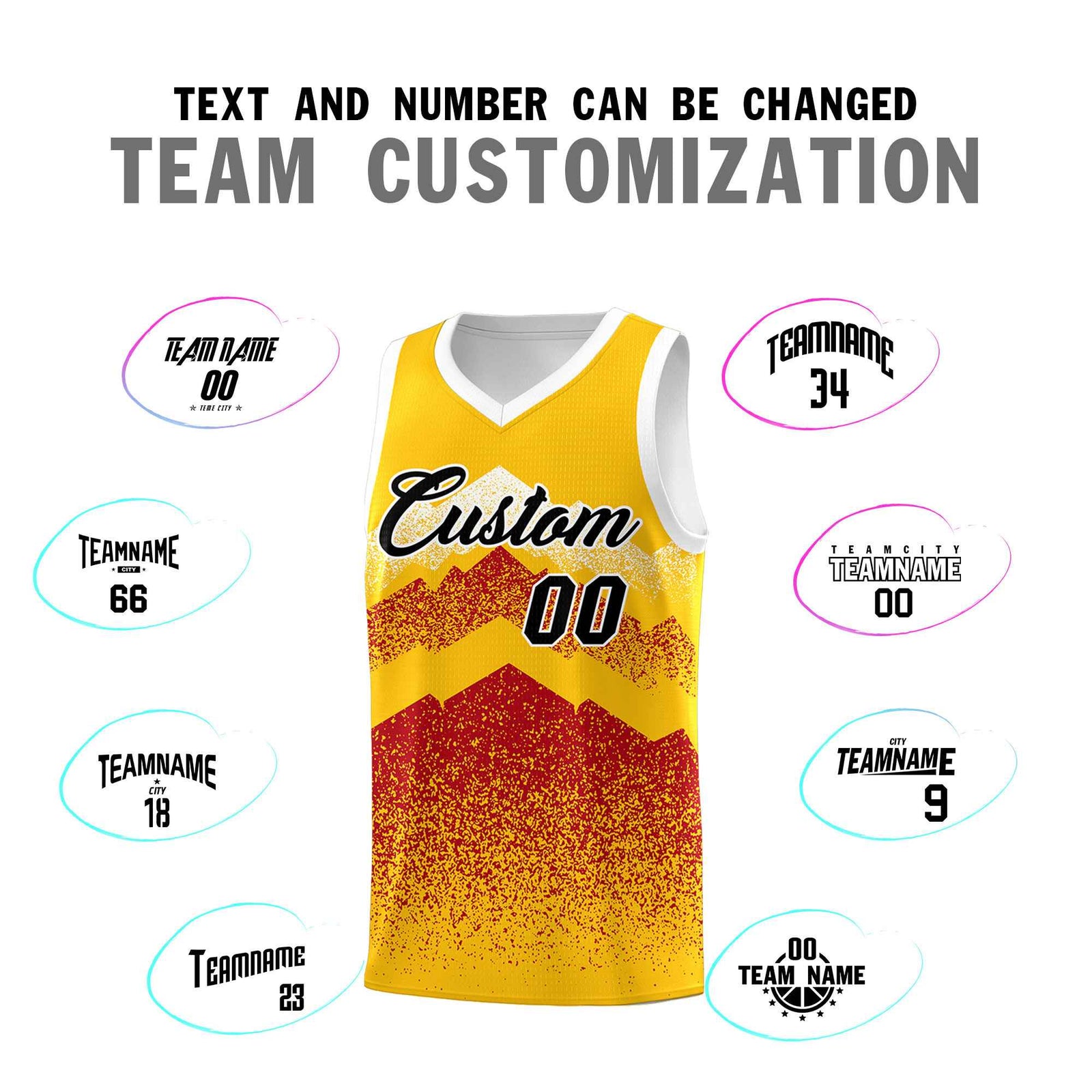 Personalized Youth Basketball Jerseys Gold Red Gradient Mountain Design Uniforms