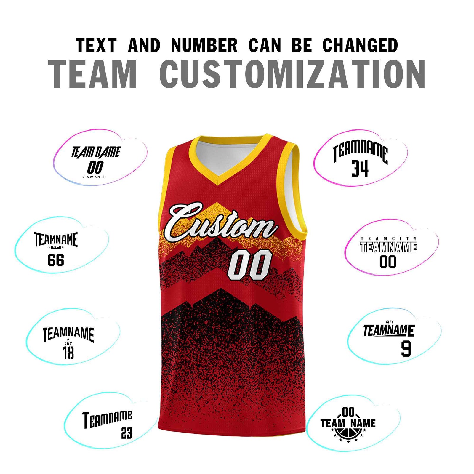 Custom Youth Basketball Jerseys Red Black Gradient Mountain Design Uniforms