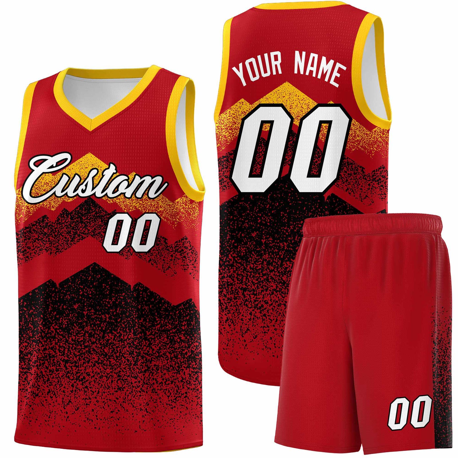 Custom Youth Basketball Jerseys Red Black Gradient Mountain Design Uniforms