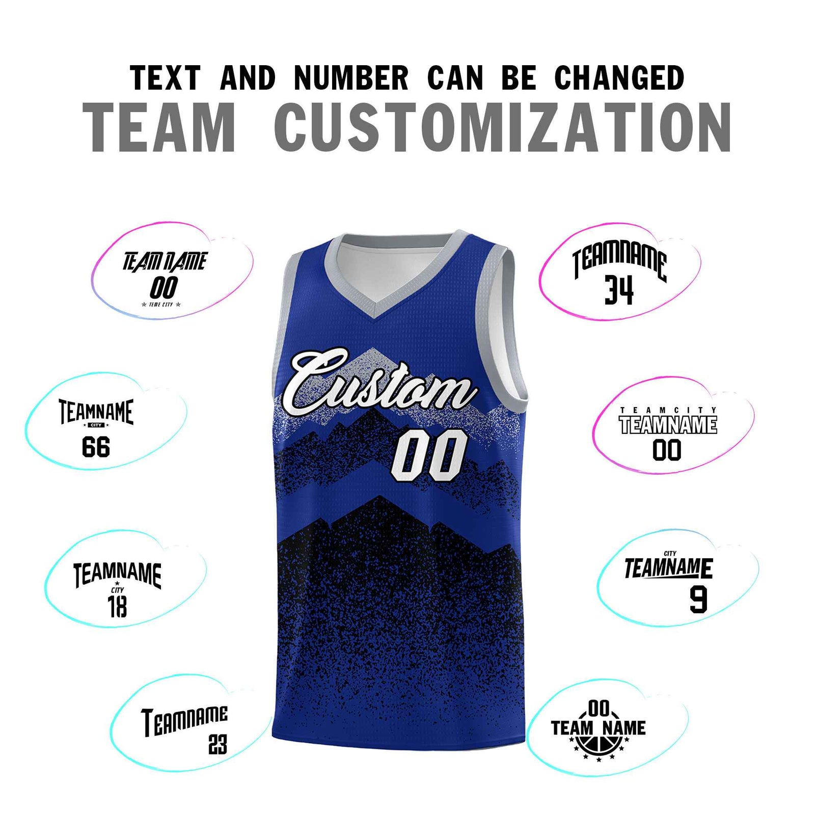 Personalized Youth Basketball Jerseys Royal Black Gradient Mountain Design Uniforms