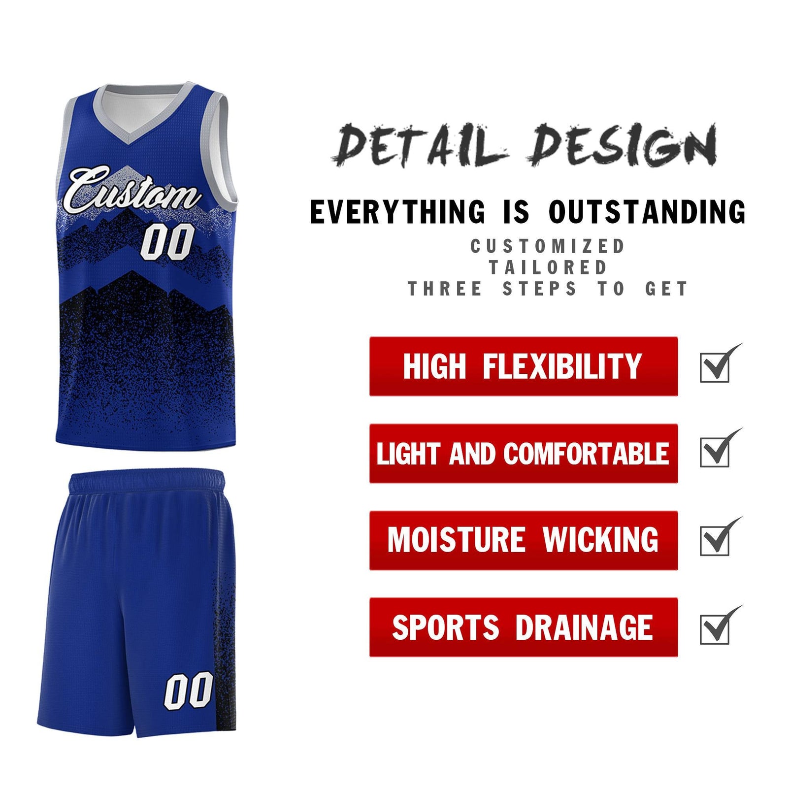 Personalized Youth Basketball Jerseys Royal Black Gradient Mountain Design Uniforms