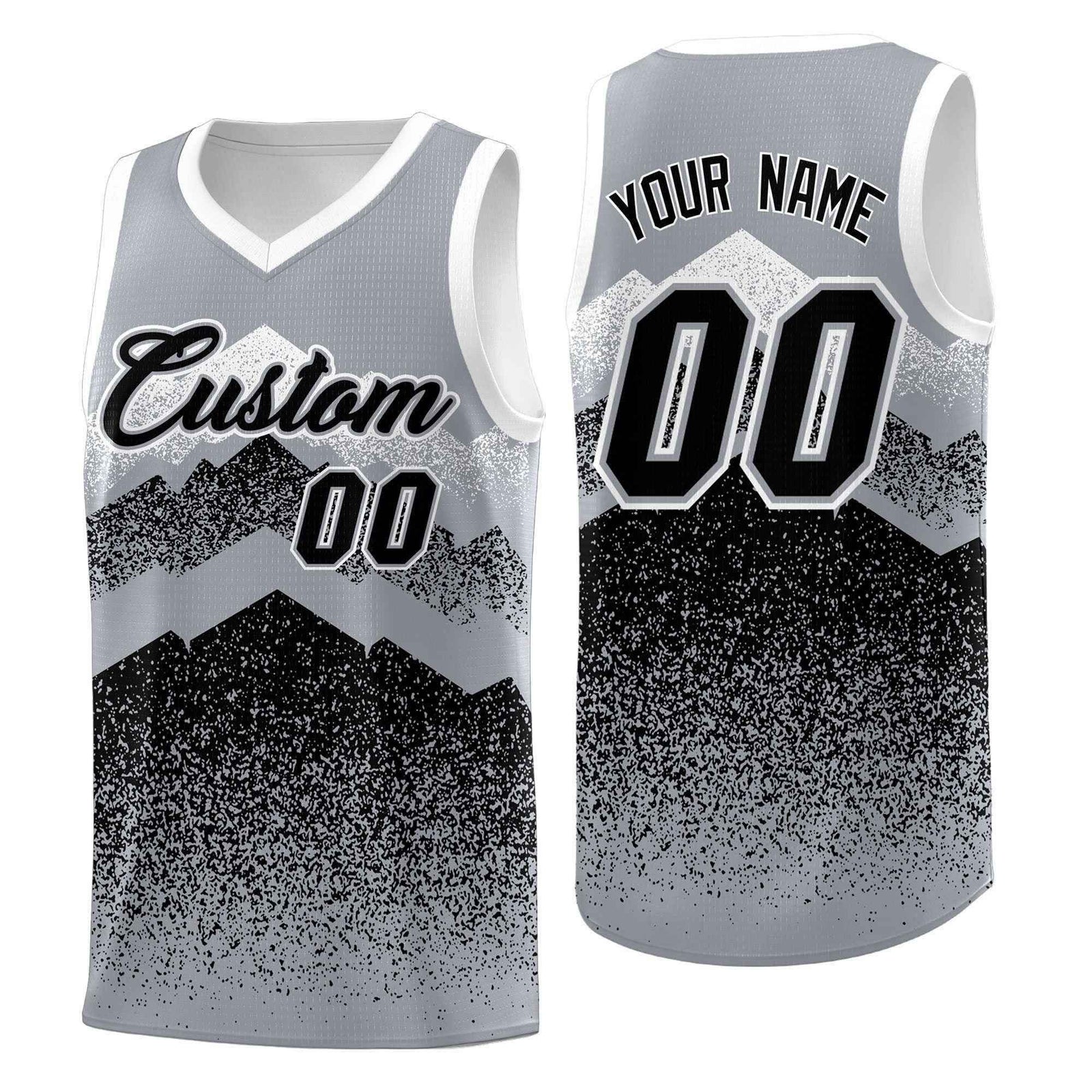 Personalized Youth Basketball Jerseys Gray Black Gradient Mountain Design Uniforms