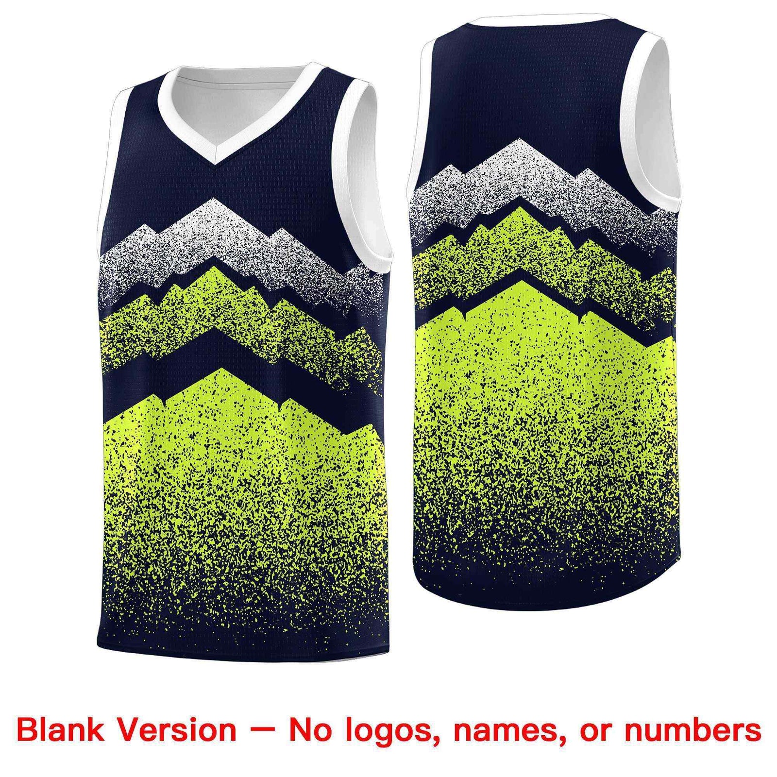 Personalized Youth Basketball Jerseys Navy Neon Green Gradient Mountain Design Uniforms