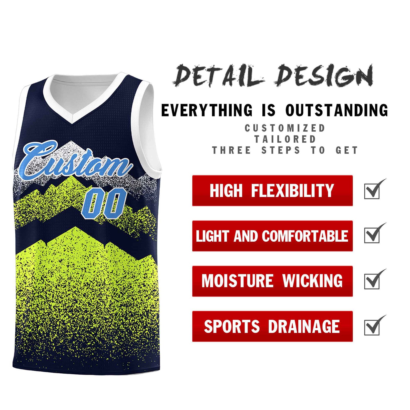 Personalized Youth Basketball Jerseys Navy Neon Green Gradient Mountain Design Uniforms