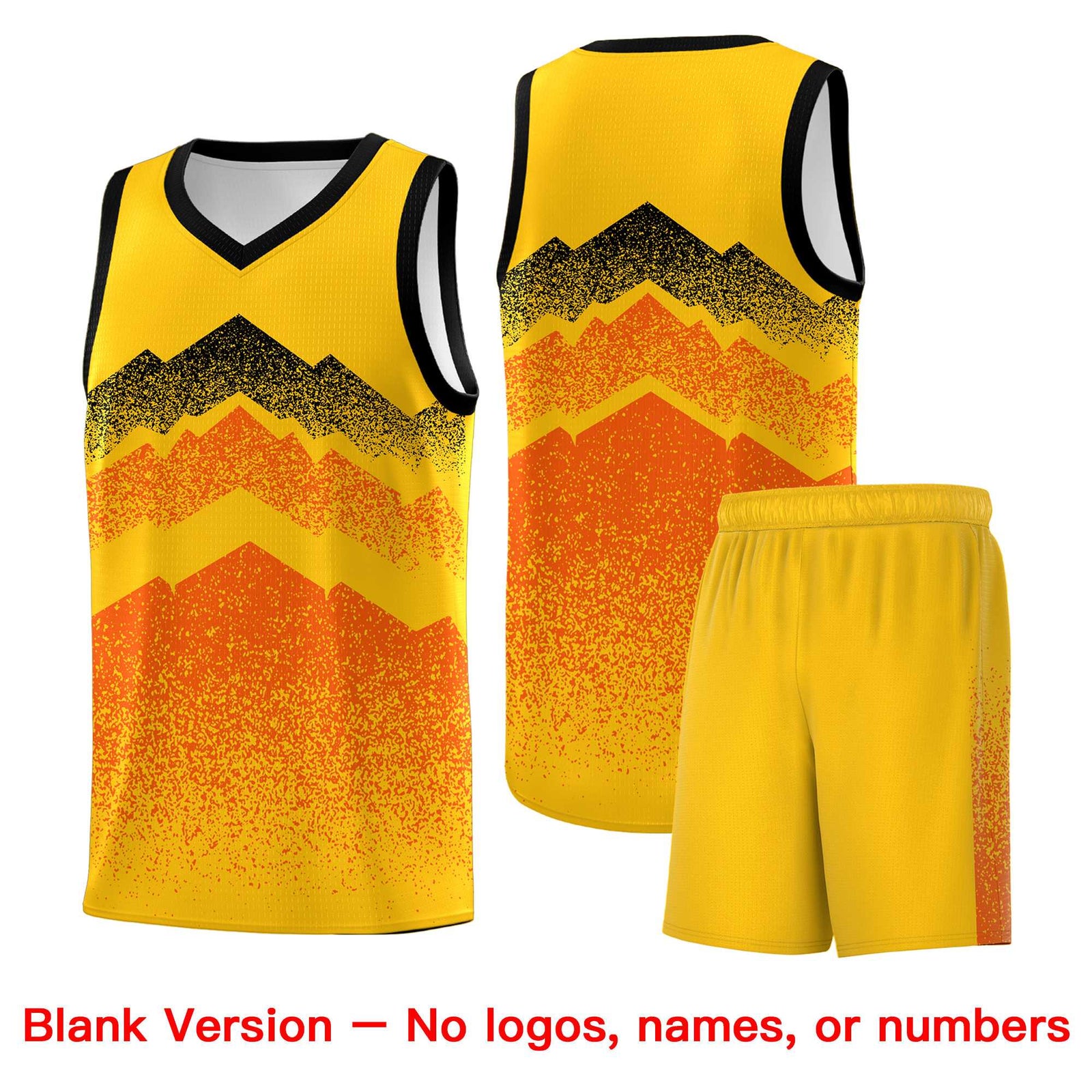 Personalized Youth Basketball Jerseys Yellow Orange Gradient Mountain Design Uniforms