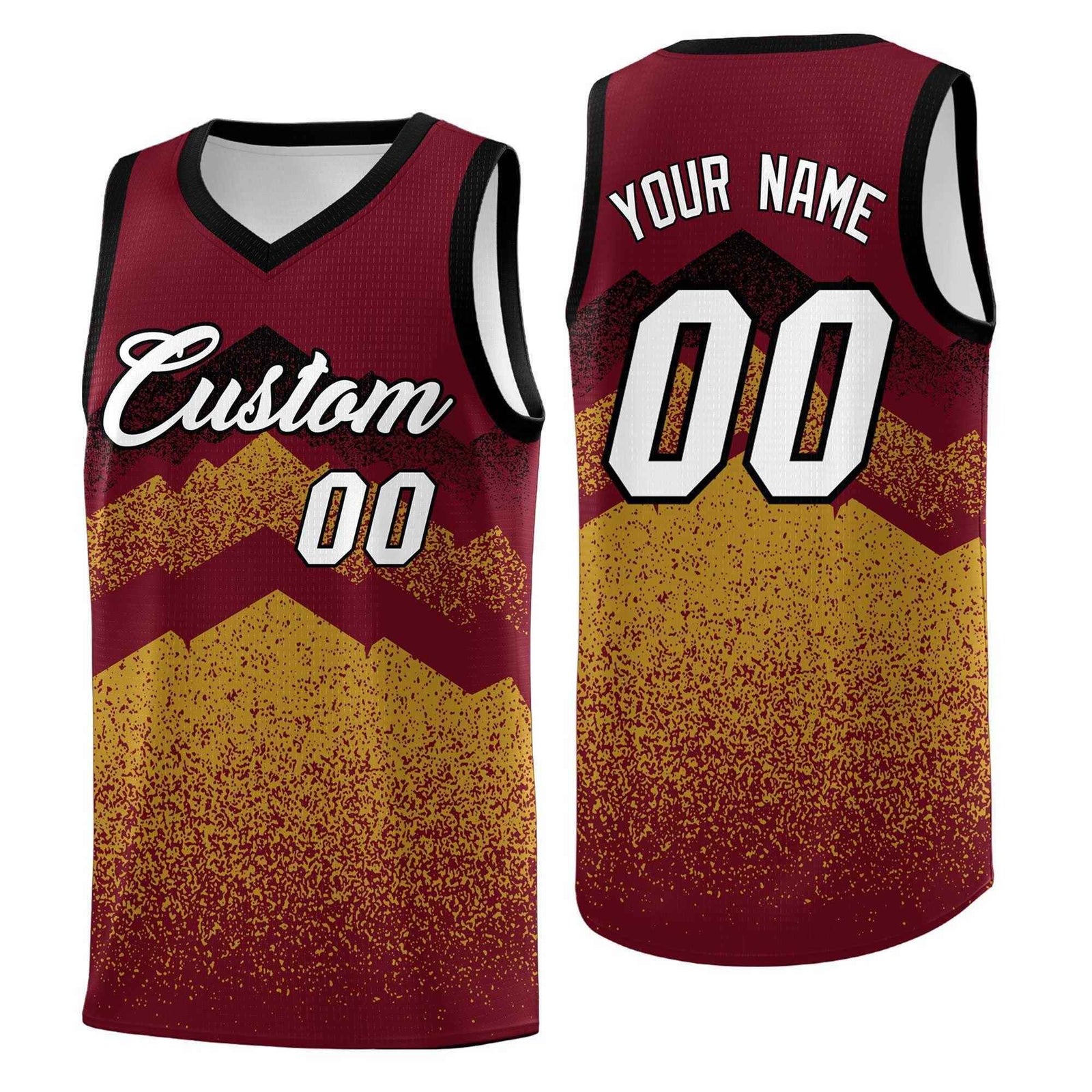 Personalized Youth Basketball Jerseys Crimson Old Gold Gradient Mountain Design Uniforms