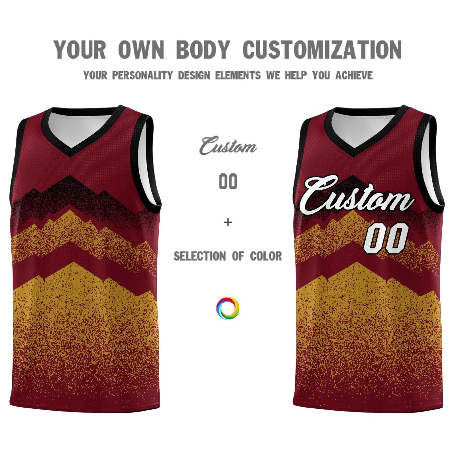 Personalized Youth Basketball Jerseys Crimson Old Gold Gradient Mountain Design Uniforms