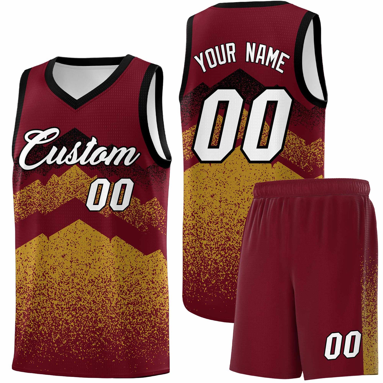 Personalized Youth Basketball Jerseys Crimson Old Gold Gradient Mountain Design Uniforms