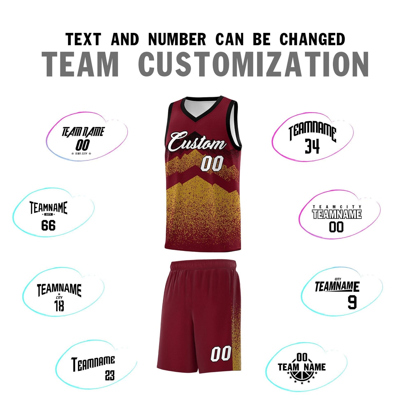 Personalized Youth Basketball Jerseys Crimson Old Gold Gradient Mountain Design Uniforms