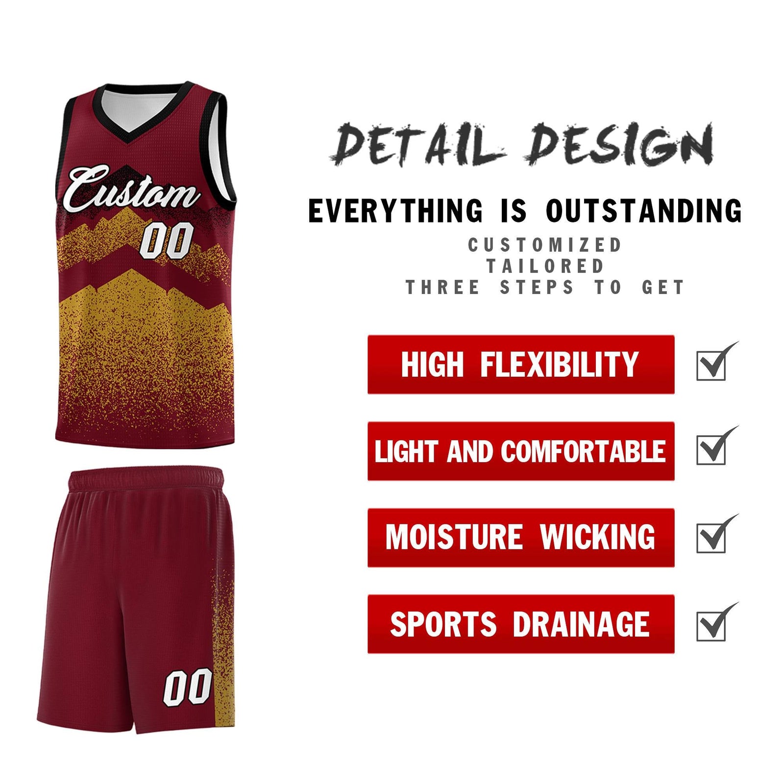 Personalized Youth Basketball Jerseys Crimson Old Gold Gradient Mountain Design Uniforms