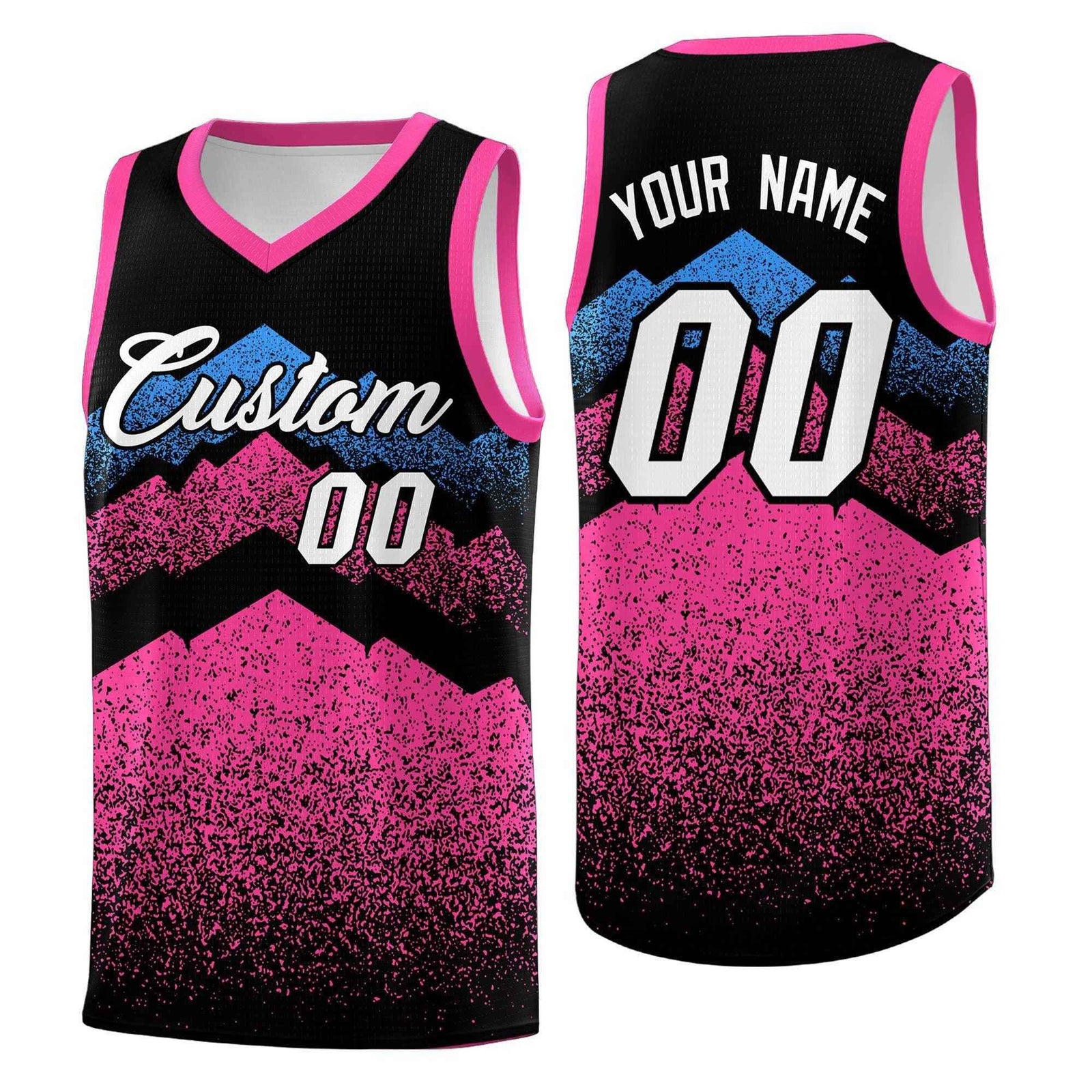 Personalized Youth Basketball Jerseys Black Pink Gradient Mountain Design Uniforms