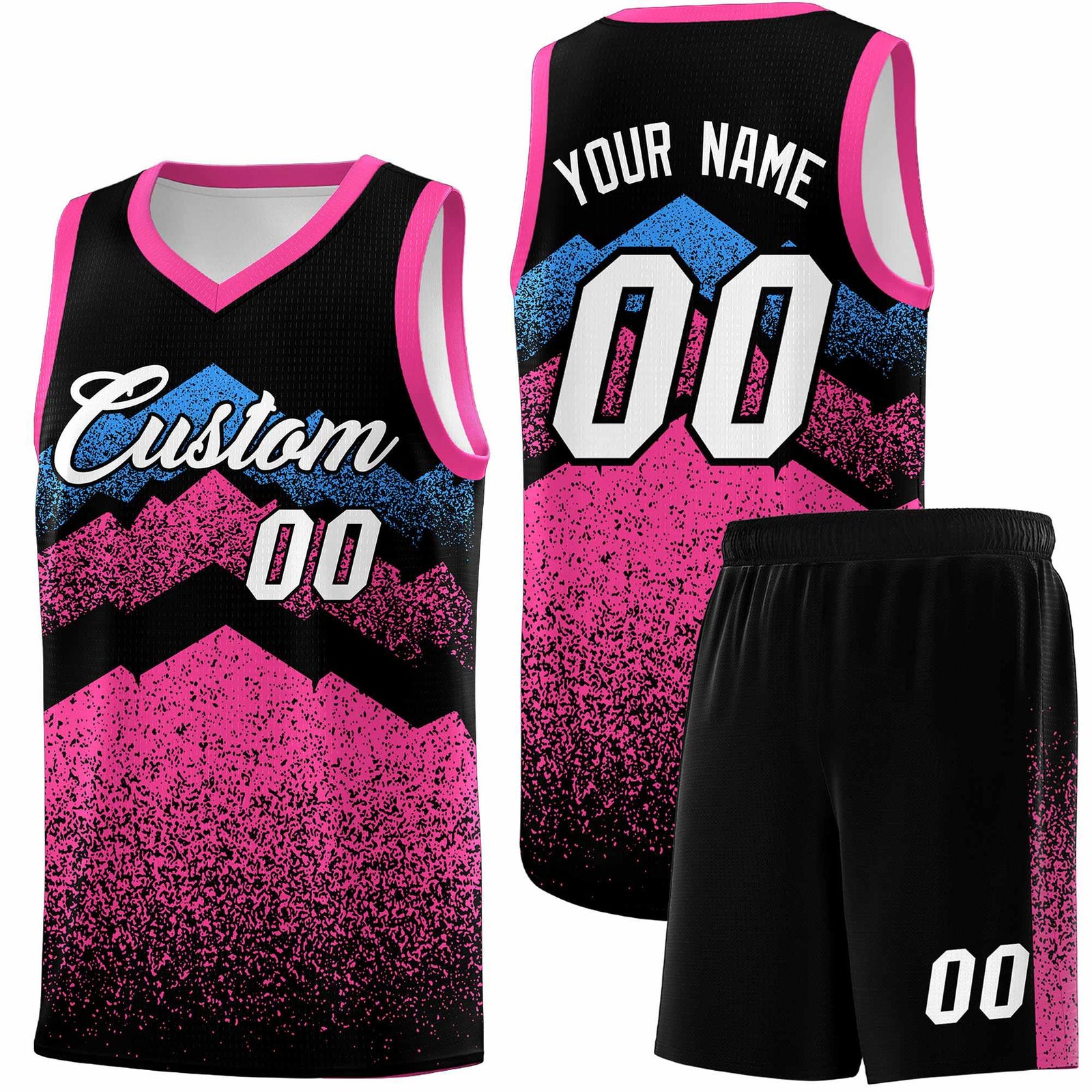 Personalized Youth Basketball Jerseys Black Pink Gradient Mountain Design Uniforms