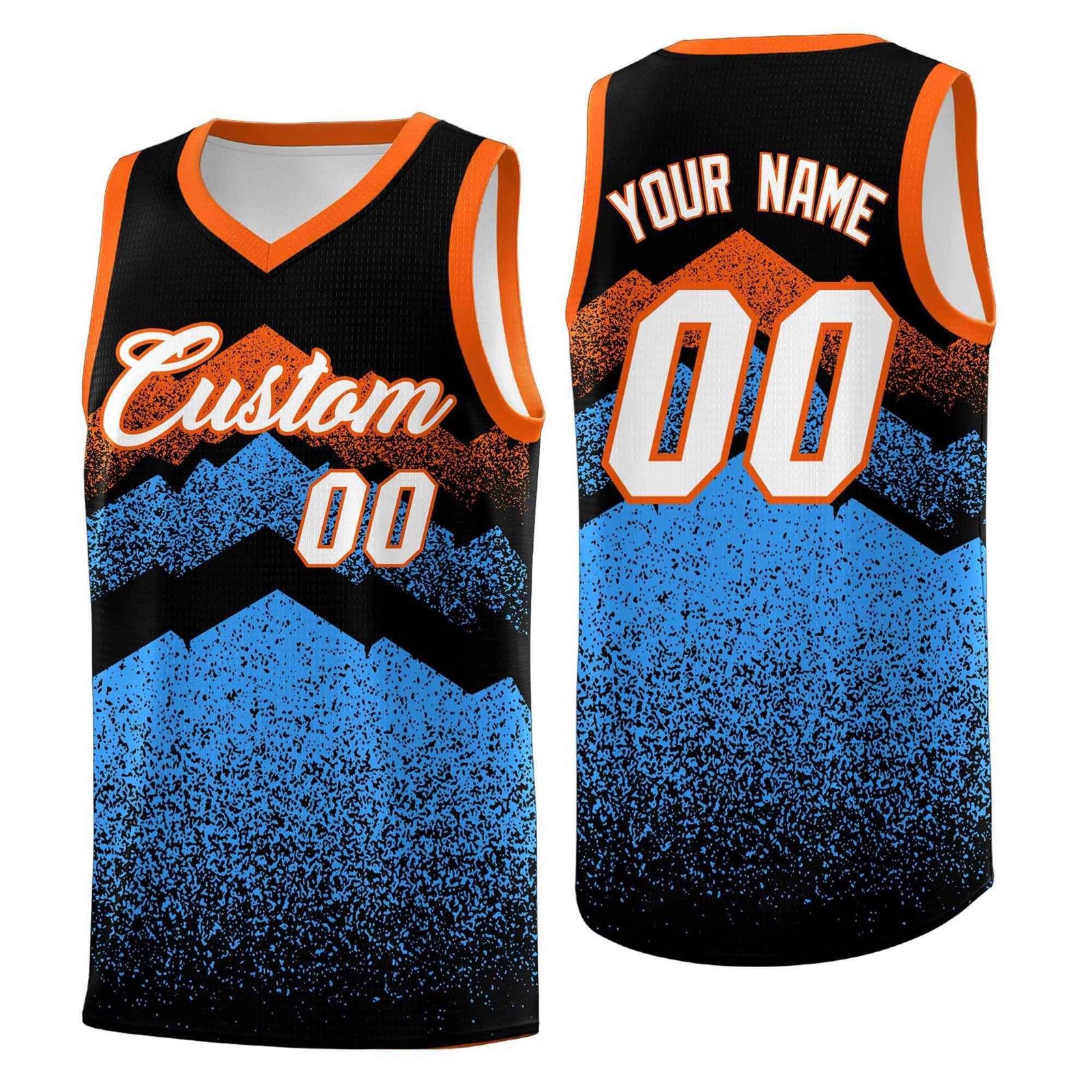 Personalized Youth Basketball Jerseys Black Powder Blue Gradient Mountain Design Uniforms