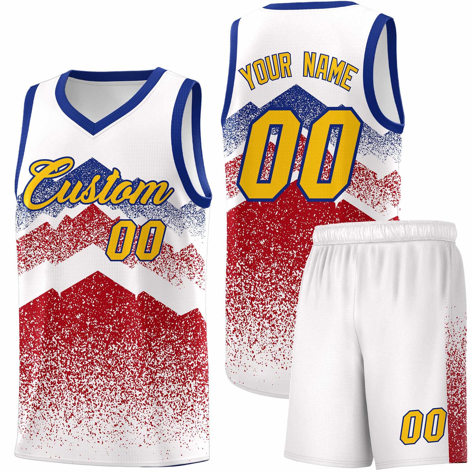 Custom Youth Basketball Jerseys White Red Gradient Mountain Design Uniforms