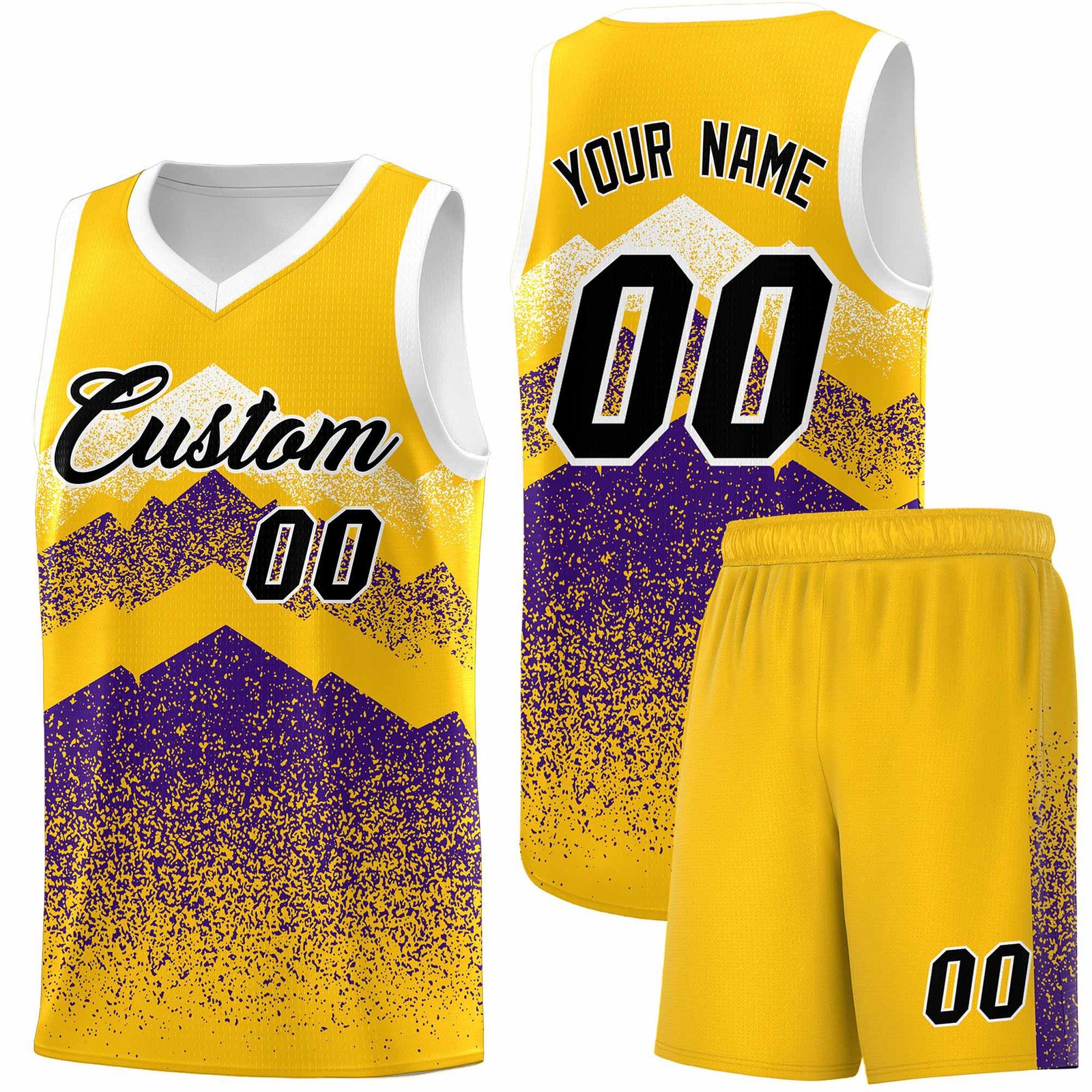 Custom Youth Basketball Jerseys Gold Purple Gradient Mountain Design Uniforms