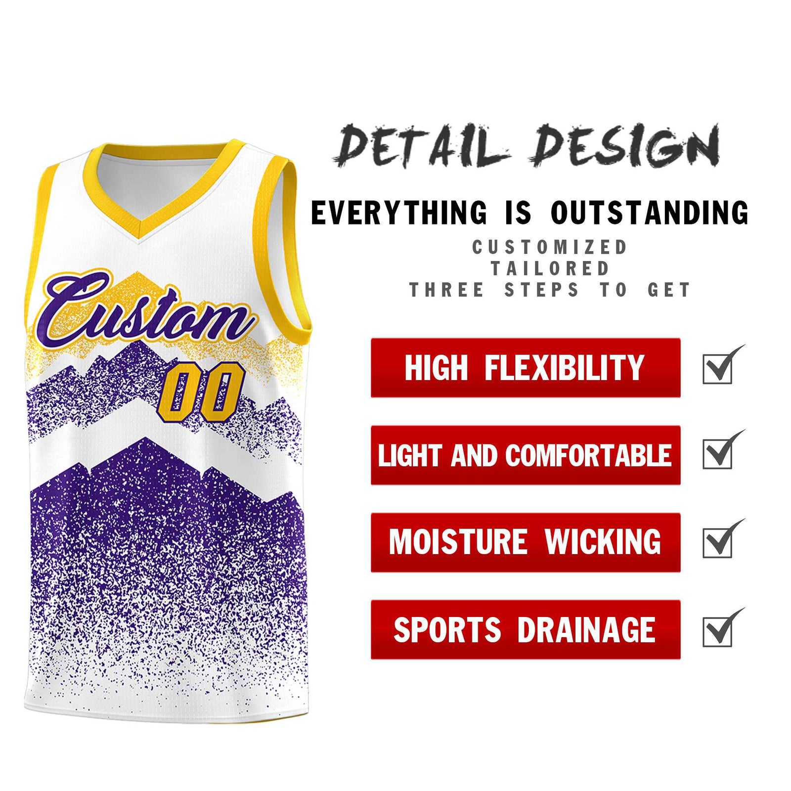 Custom Youth Basketball Jerseys White Purple Gradient Mountain Design Uniforms