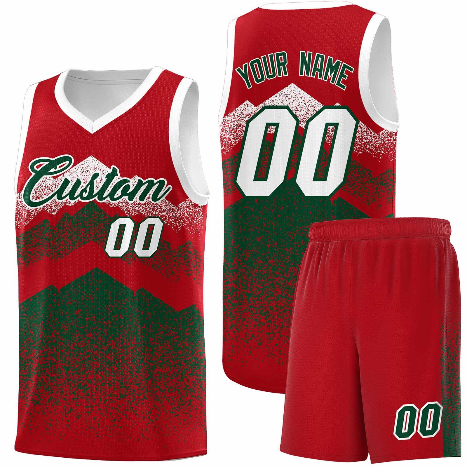 Custom Youth Basketball Jerseys Red Green Gradient Mountain Design Uniforms
