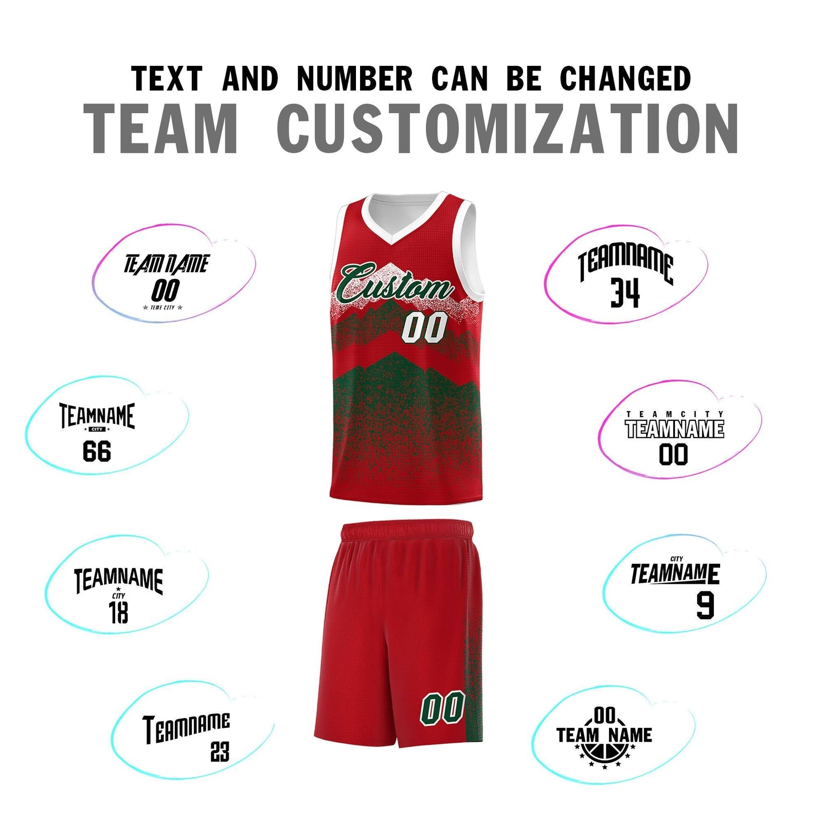 Custom Youth Basketball Jerseys Red Green Gradient Mountain Design Uniforms