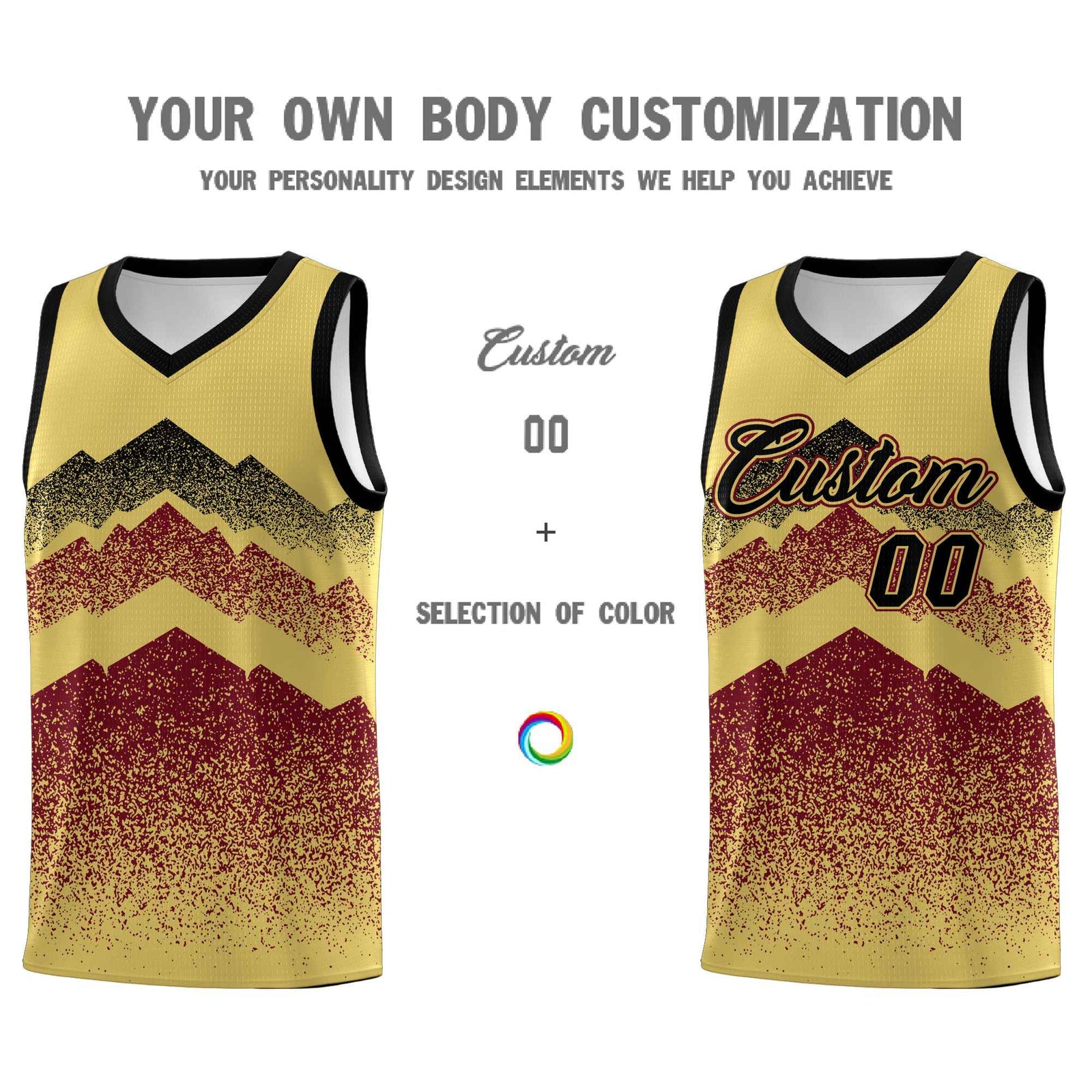 Personalized Youth Basketball Jerseys Khaki Crimson Gradient Mountain Design Uniforms