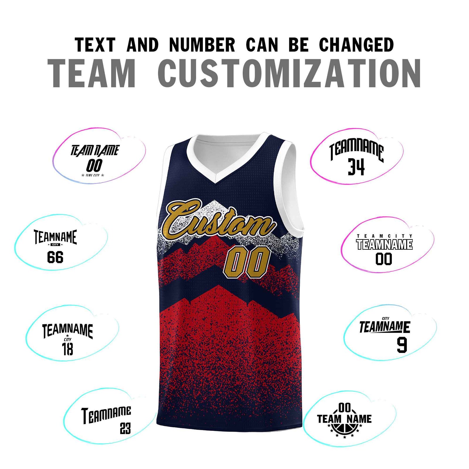 Personalized Youth Basketball Jerseys Navy Red Gradient Mountain Design Uniforms