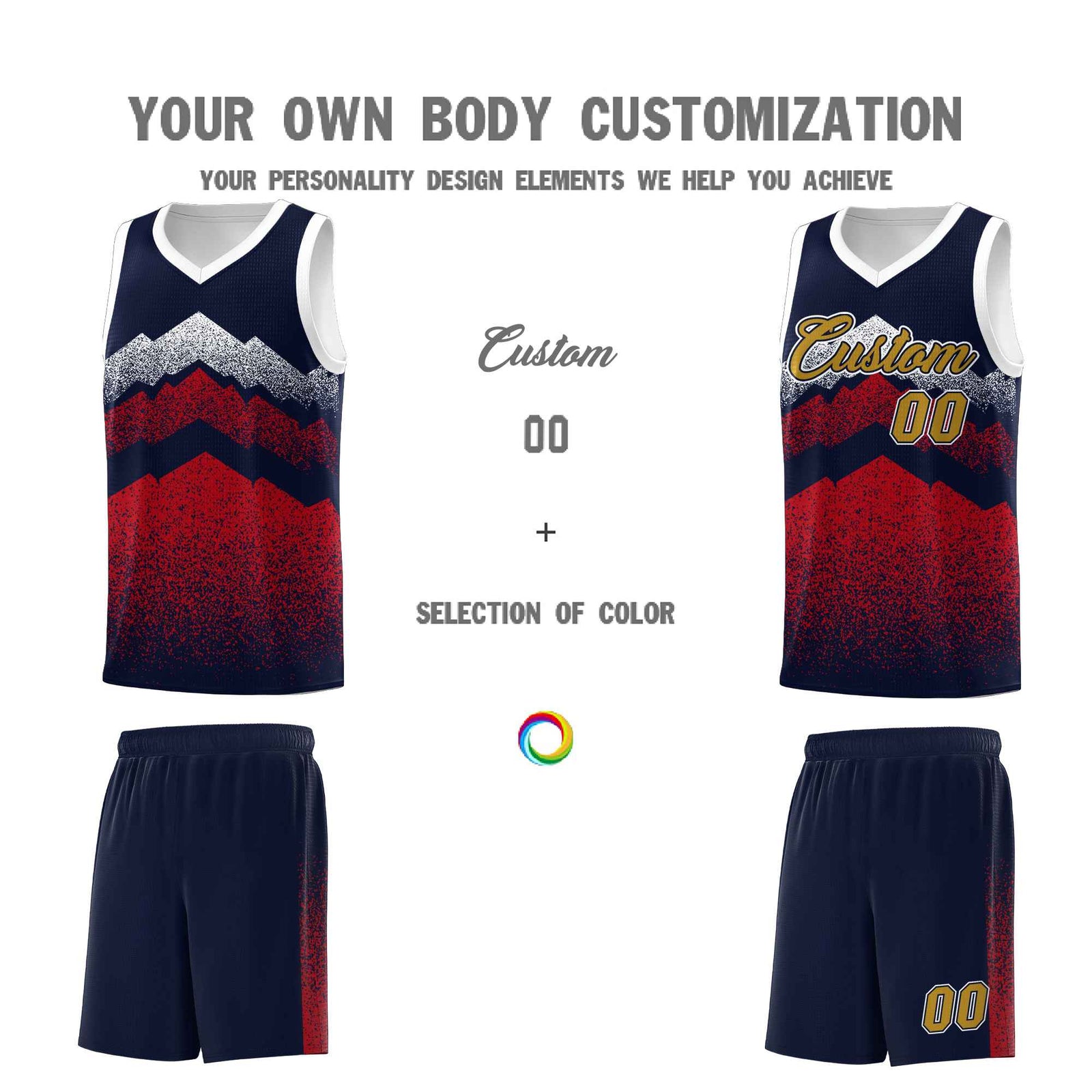 Personalized Youth Basketball Jerseys Navy Red Gradient Mountain Design Uniforms